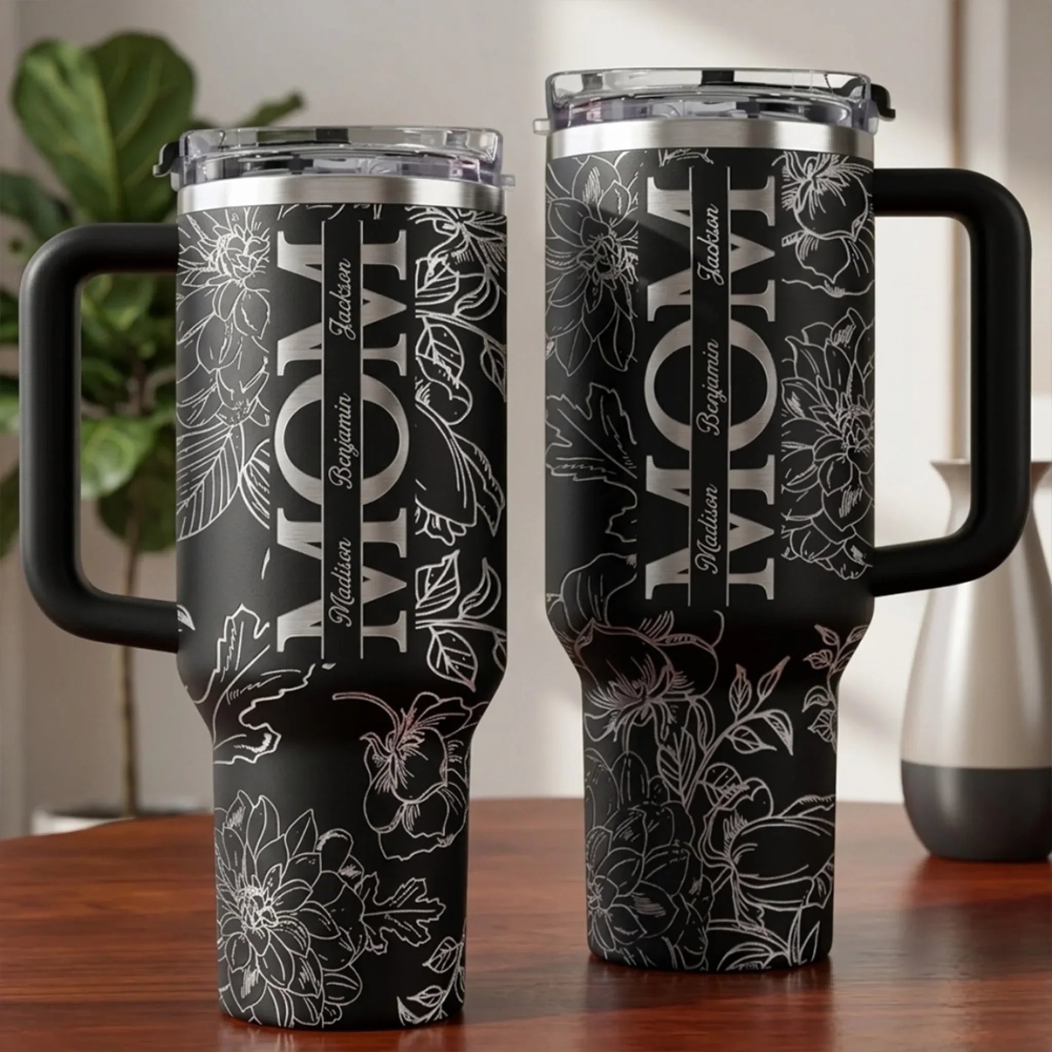 Every Sip, A Reminder Of Her Love - Family Personalized Custom Engraved 40oz Tumbler With Handle - Mother's Day, Gift For Mom, Grandma