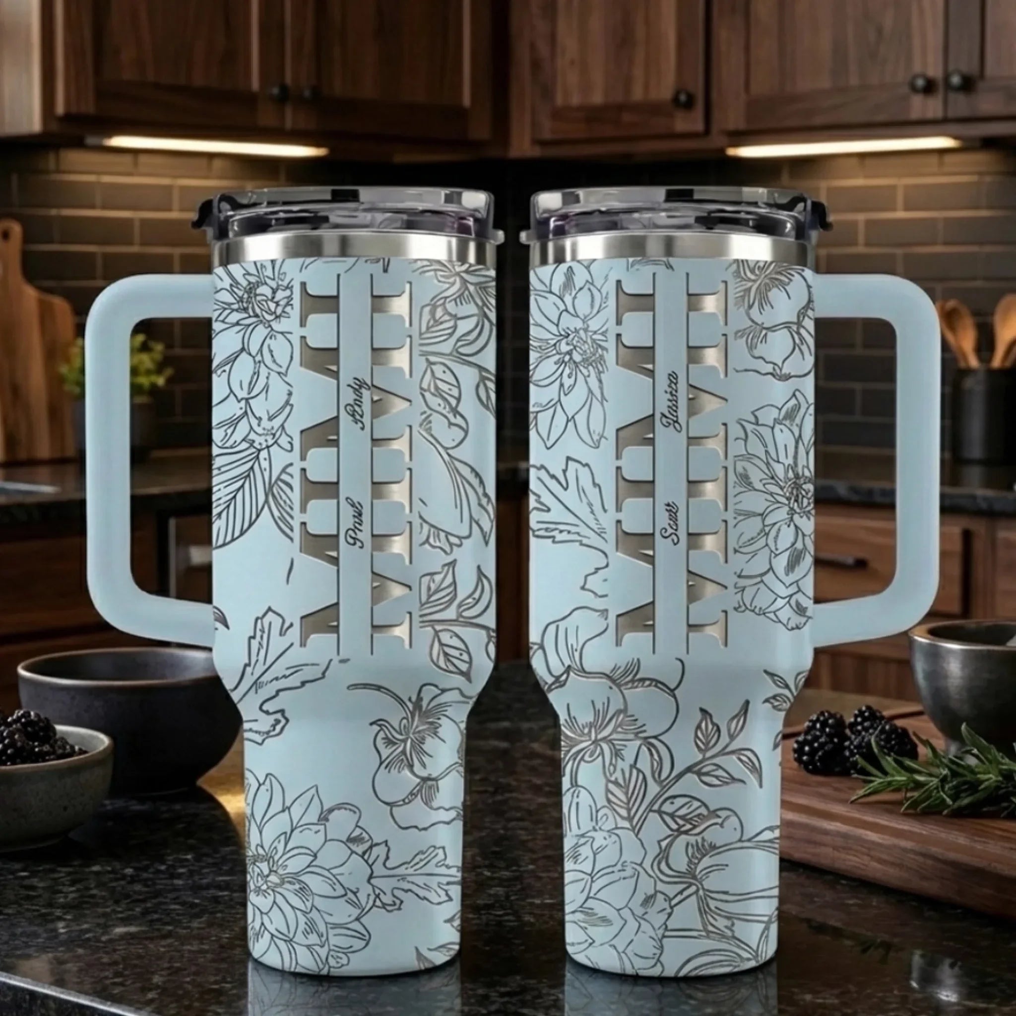 Every Sip, A Reminder Of Her Love - Family Personalized Custom Engraved 40oz Tumbler With Handle - Mother's Day, Gift For Mom, Grandma
