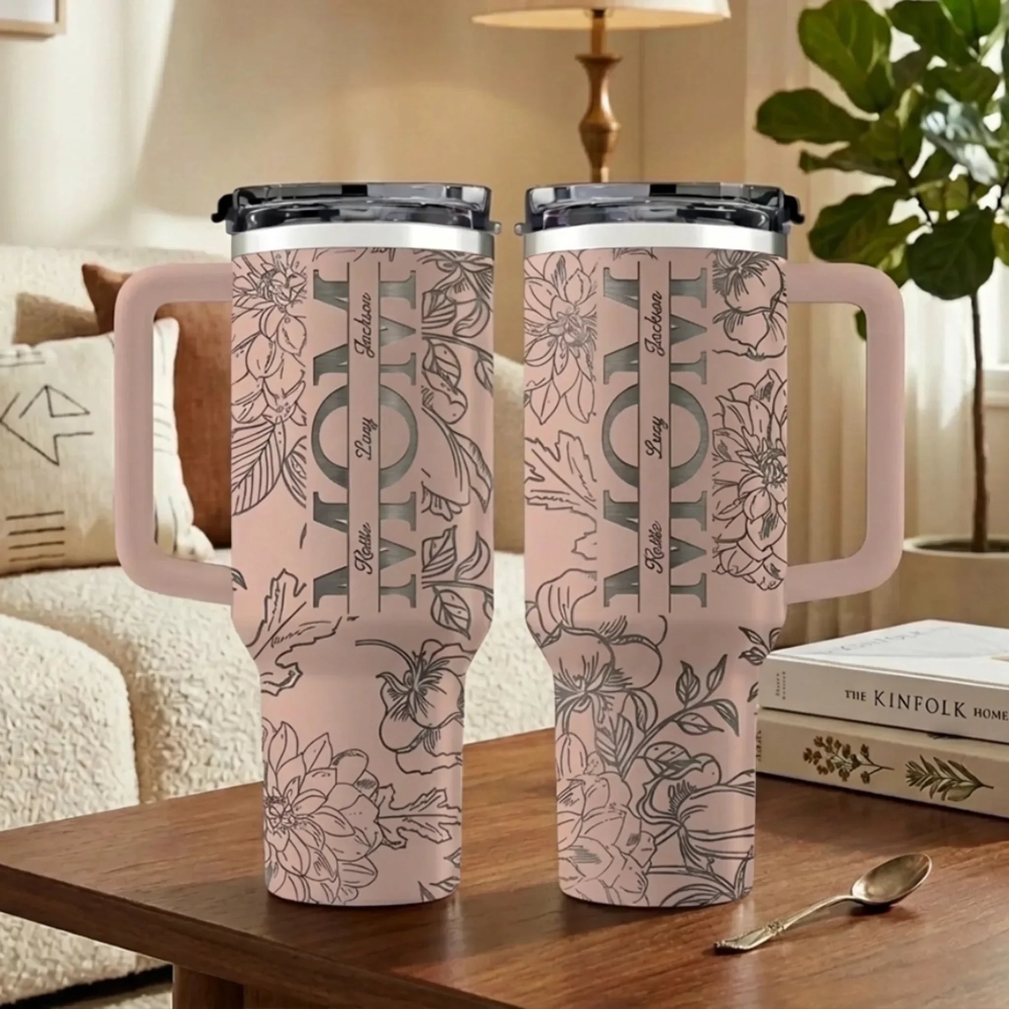 Every Sip, A Reminder Of Her Love - Family Personalized Custom Engraved 40oz Tumbler With Handle - Mother's Day, Gift For Mom, Grandma