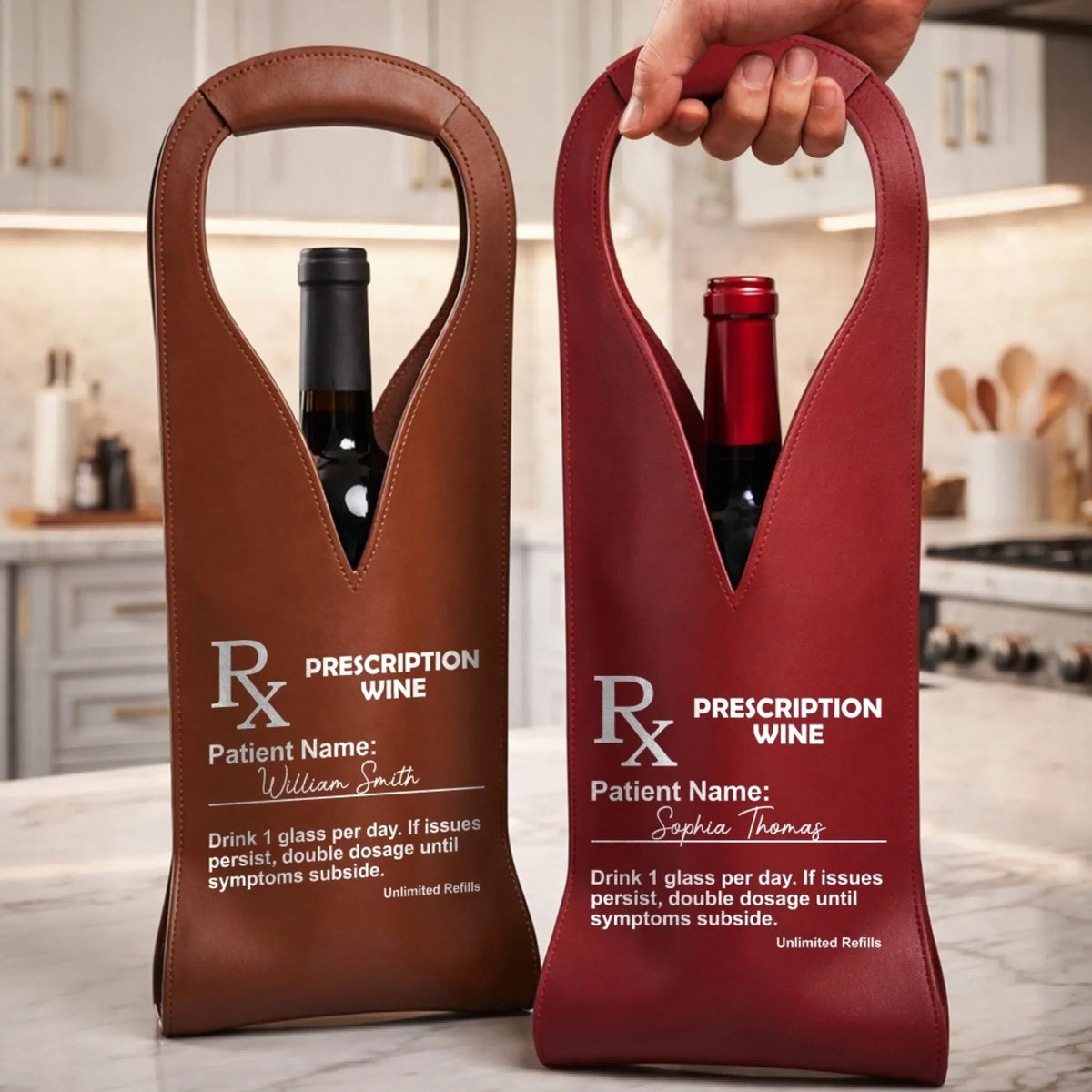 Custom Leather Wine Bag - Personalized Funny Gifts For Best Friends, Family, Coworker, Work Bestie - Sip Happens