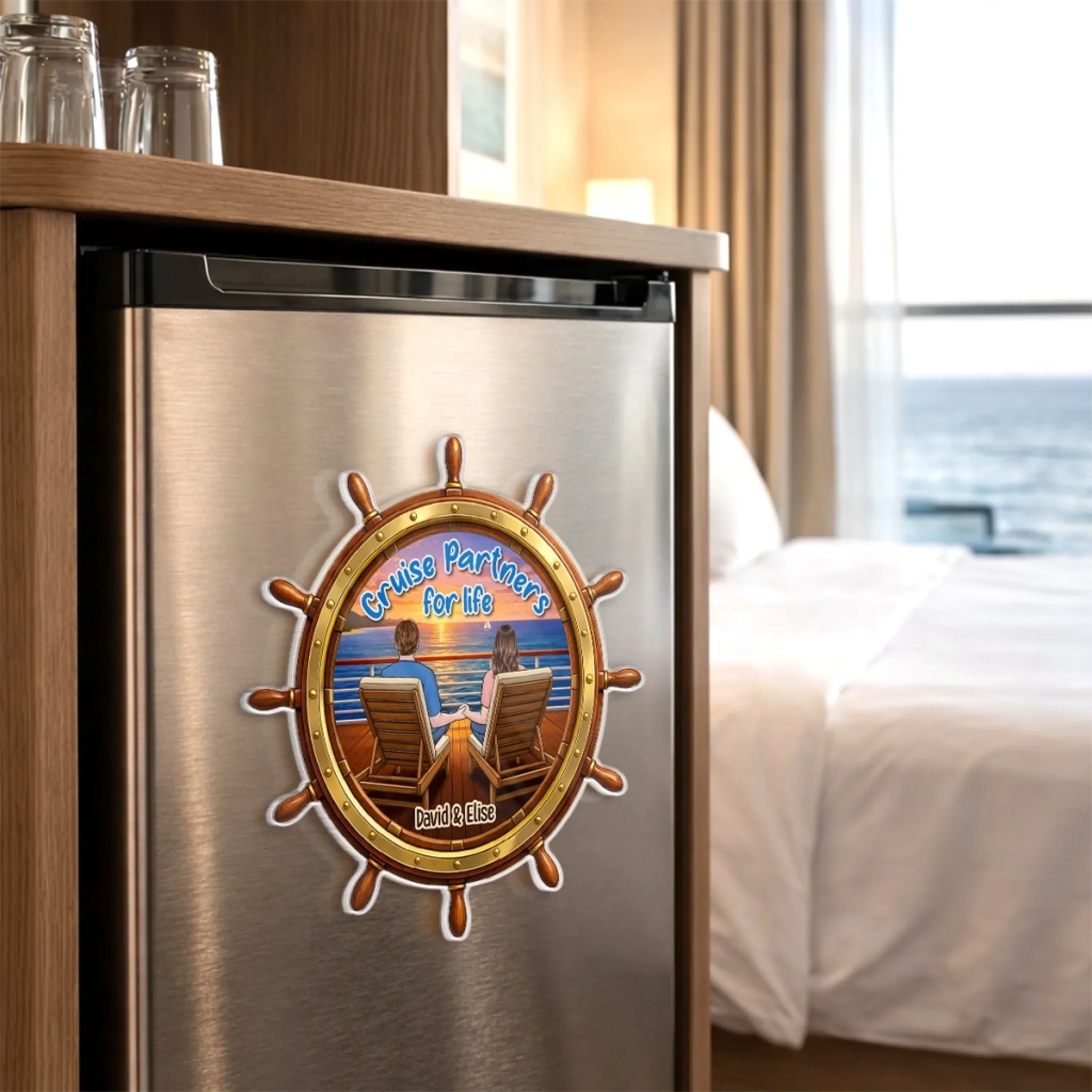 Custom Cruise Ship Door Magnet - Personalized Summer Vacation And Travel Gifts For Husband And Wife, Him And Her - Anchored In Love