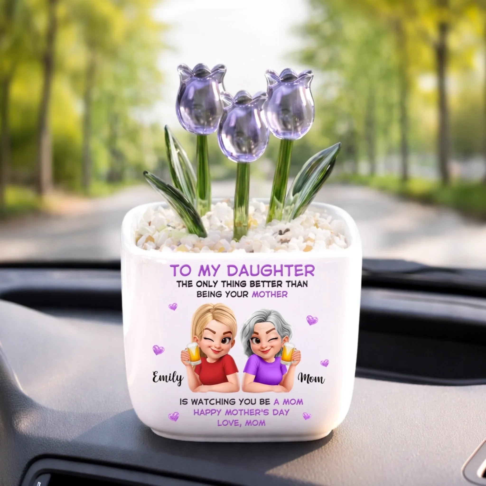 Custom Glass Everlasting Tulips - Personalized Mother's Day Birthday Gifts For Mom, Daughter - Like Mother Like Daughter