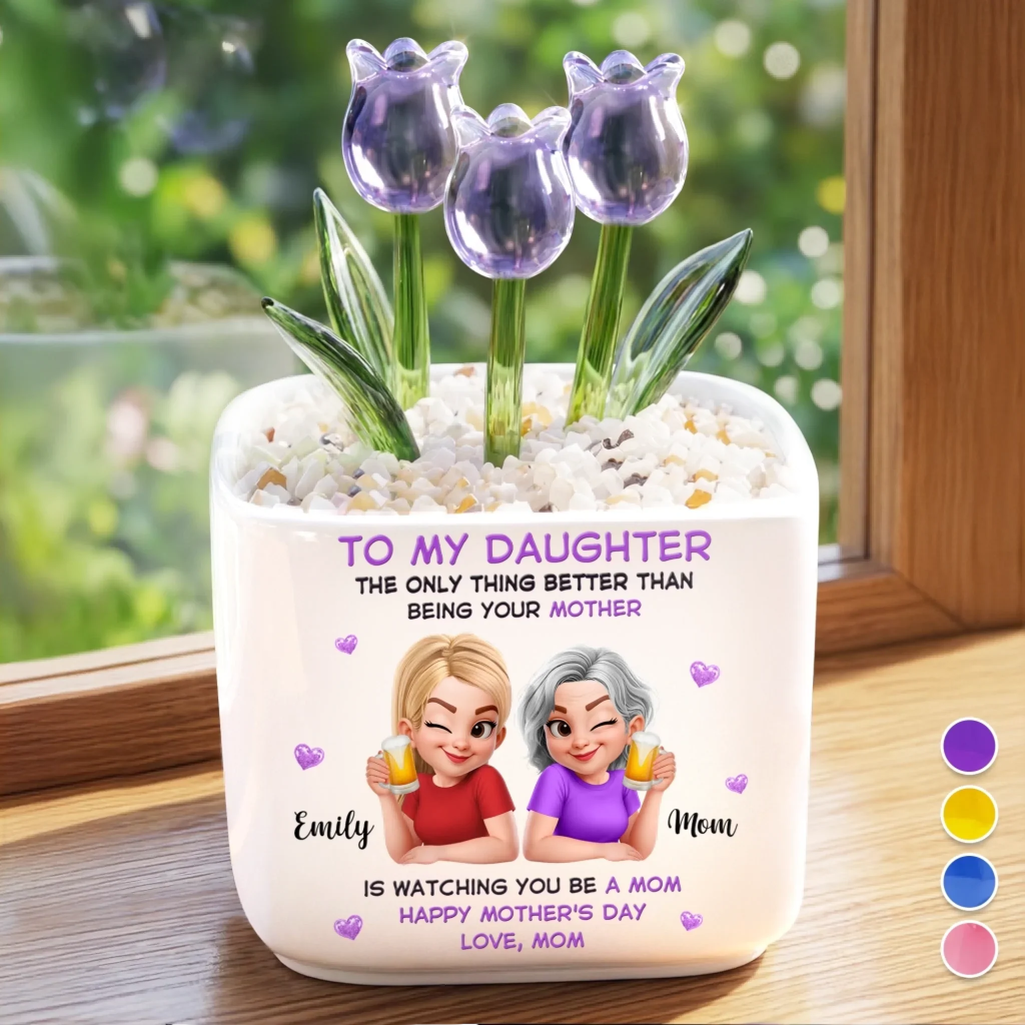 Custom Glass Everlasting Tulips - Personalized Mother's Day Birthday Gifts For Mom, Daughter - Like Mother Like Daughter