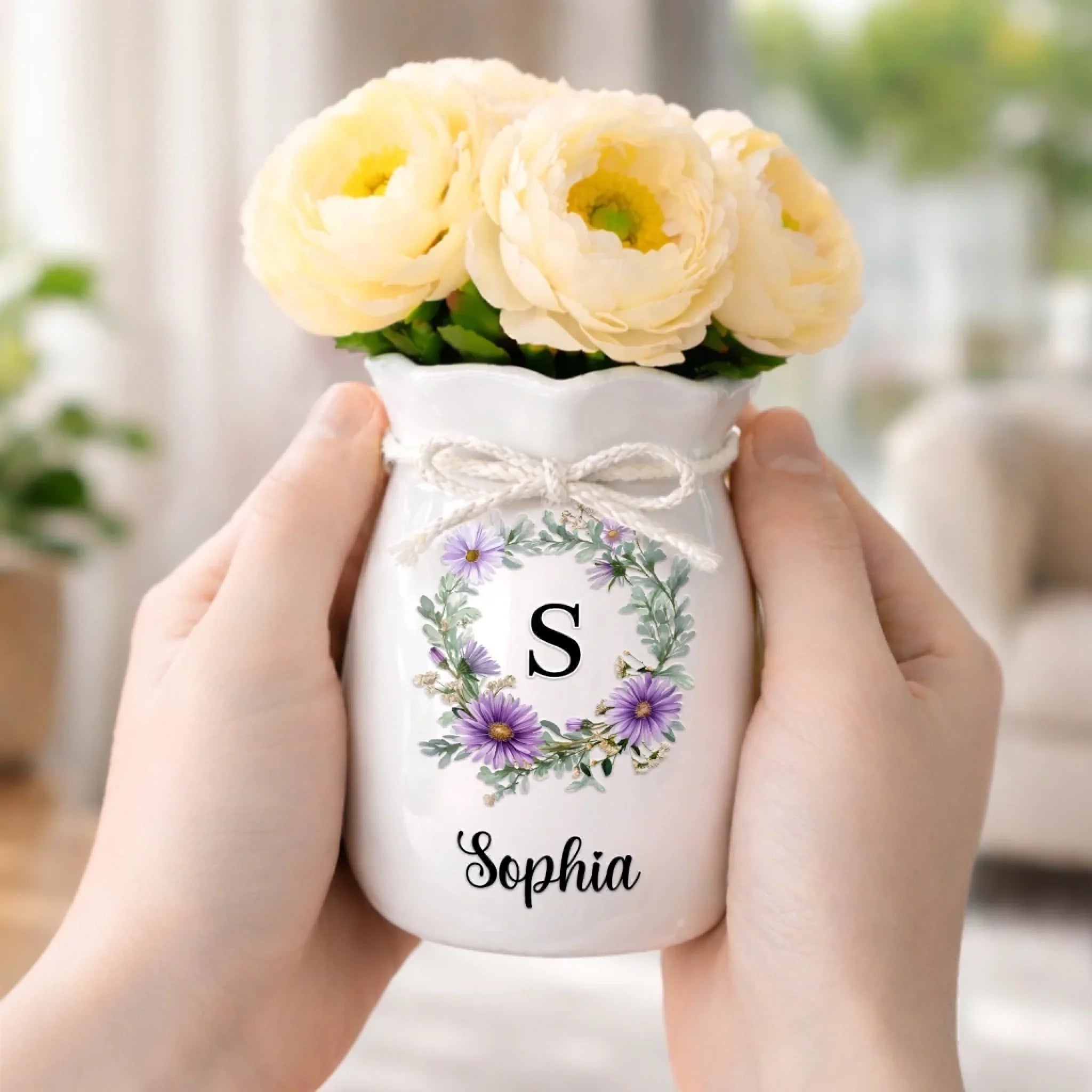 Custom Flower Vase With Ribbon - Personalized Best Friend Birthday Gifts For Women, Besties, Sisters, BFF - A Floral Touch Of You