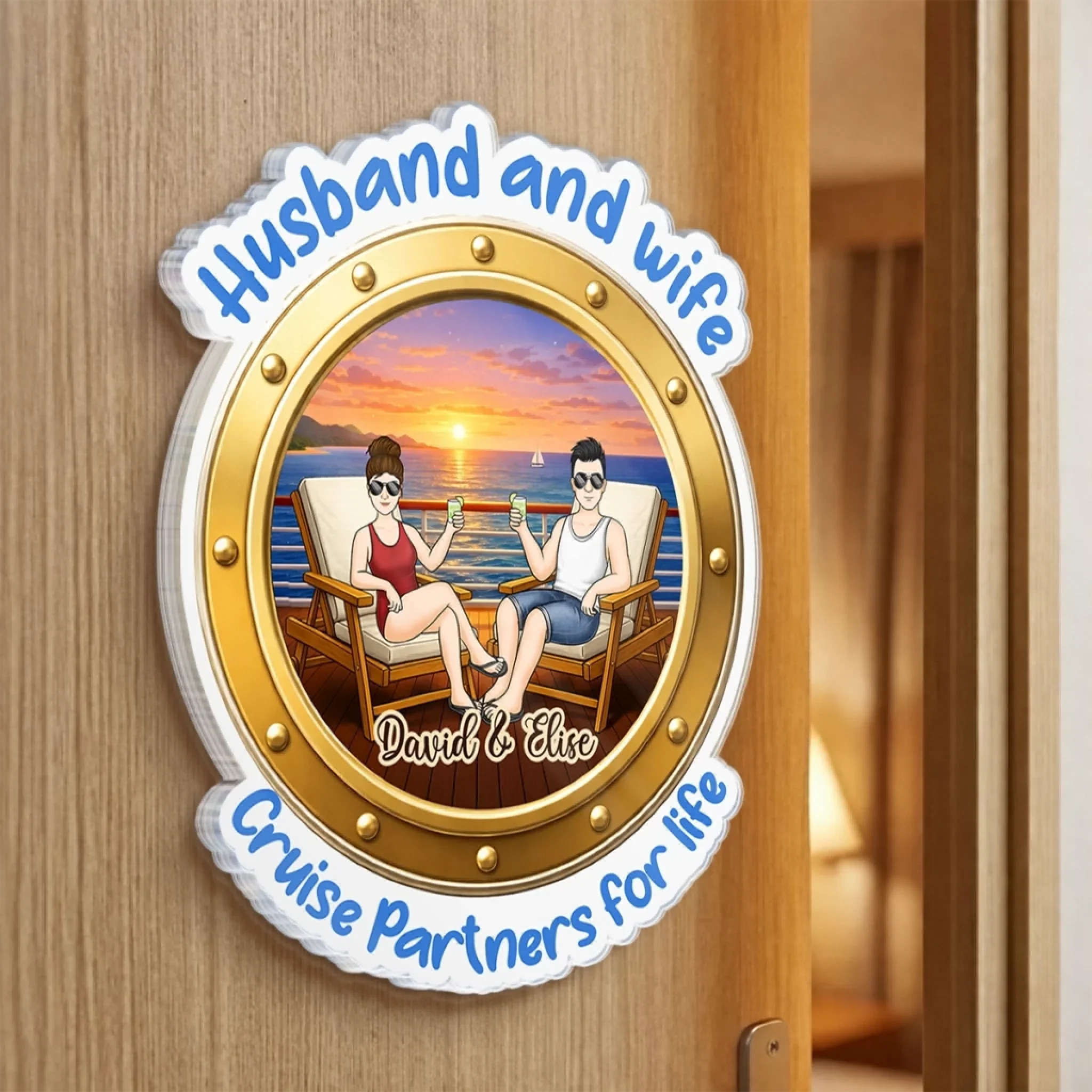 Custom Cruise Ship Door Magnet - Personalized Summer Vacation And Travel Gifts For Husband And Wife, Him And Her - Cruise Partners For Life