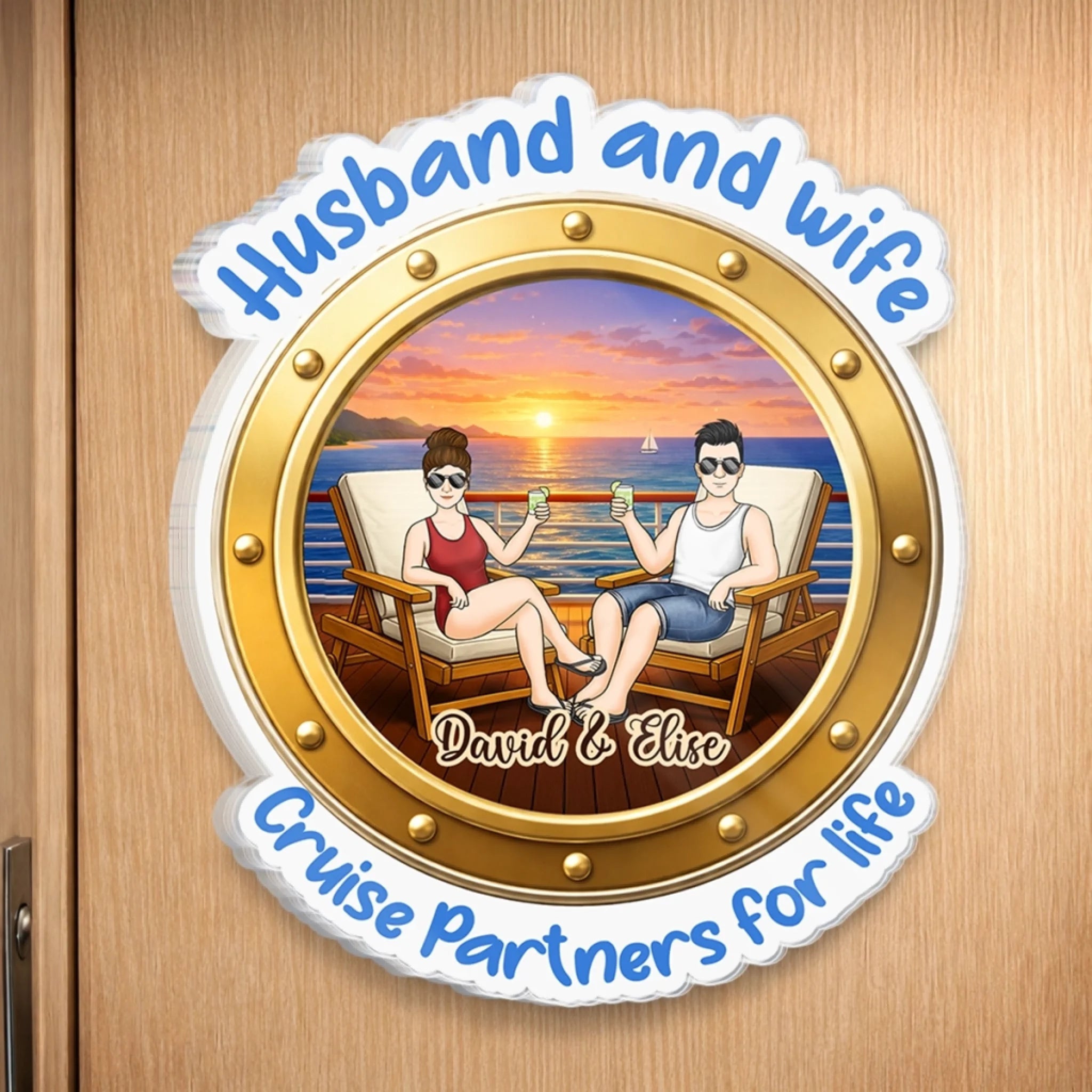 Custom Cruise Ship Door Magnet - Personalized Summer Vacation And Travel Gifts For Husband And Wife, Him And Her - Cruise Partners For Life