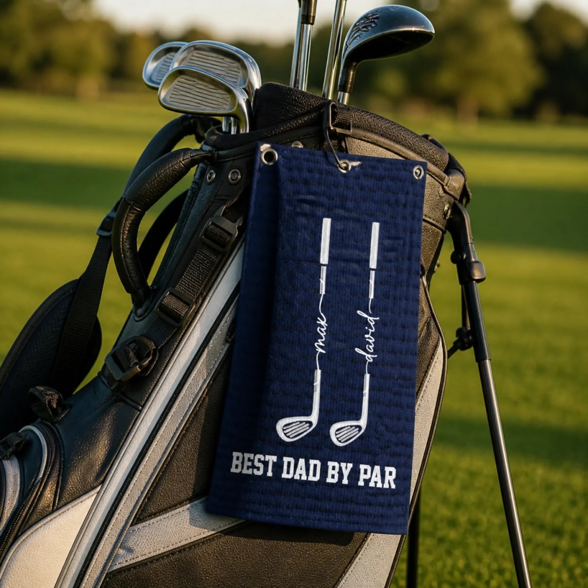 Custom Golf Towel - Personalized Father's Day Birthday Golf Gifts For Dad, Grandpa - Swing, Smile, Repeat