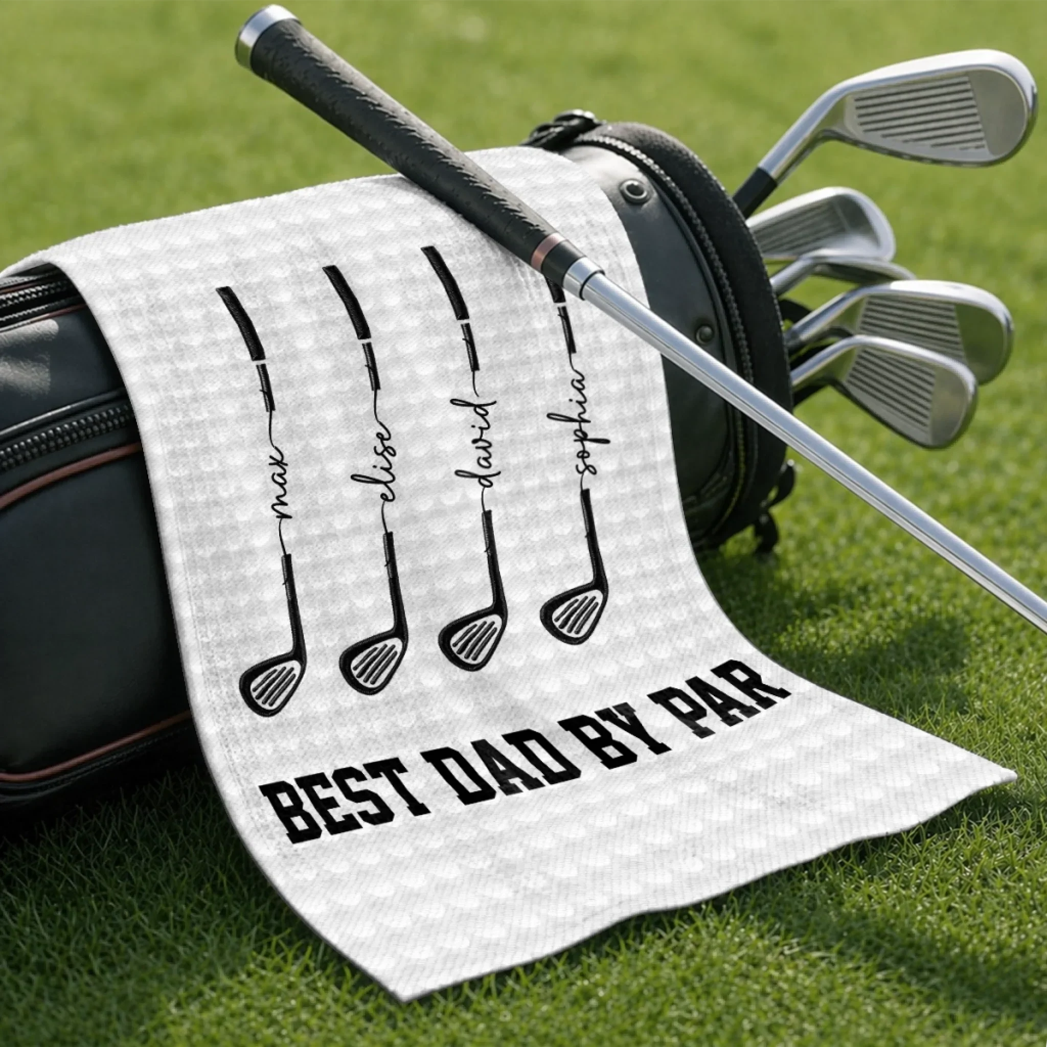 Custom Golf Towel - Personalized Father's Day Birthday Golf Gifts For Dad, Grandpa - Swing, Smile, Repeat