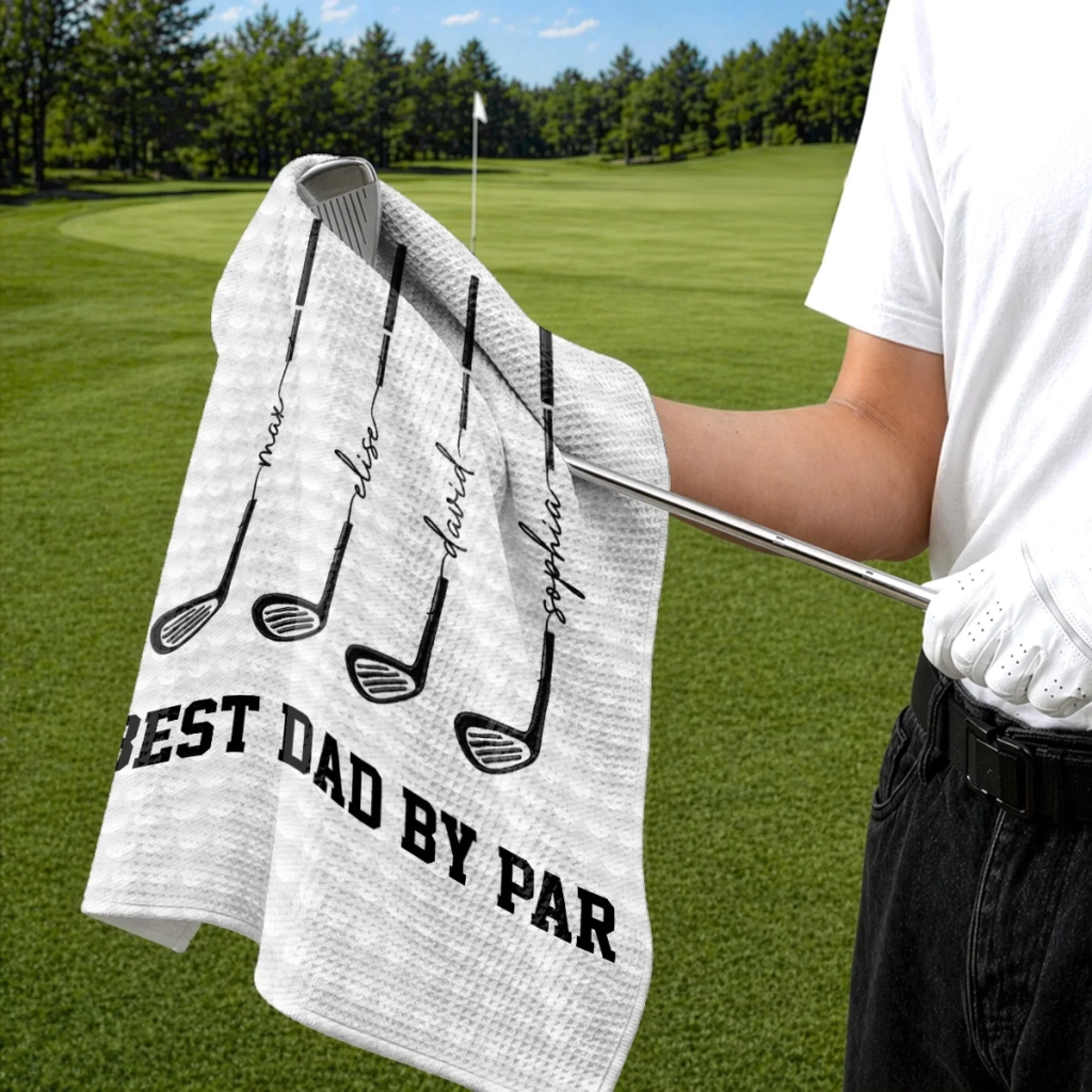Custom Golf Towel - Personalized Father's Day Birthday Golf Gifts For Dad, Grandpa - Swing, Smile, Repeat