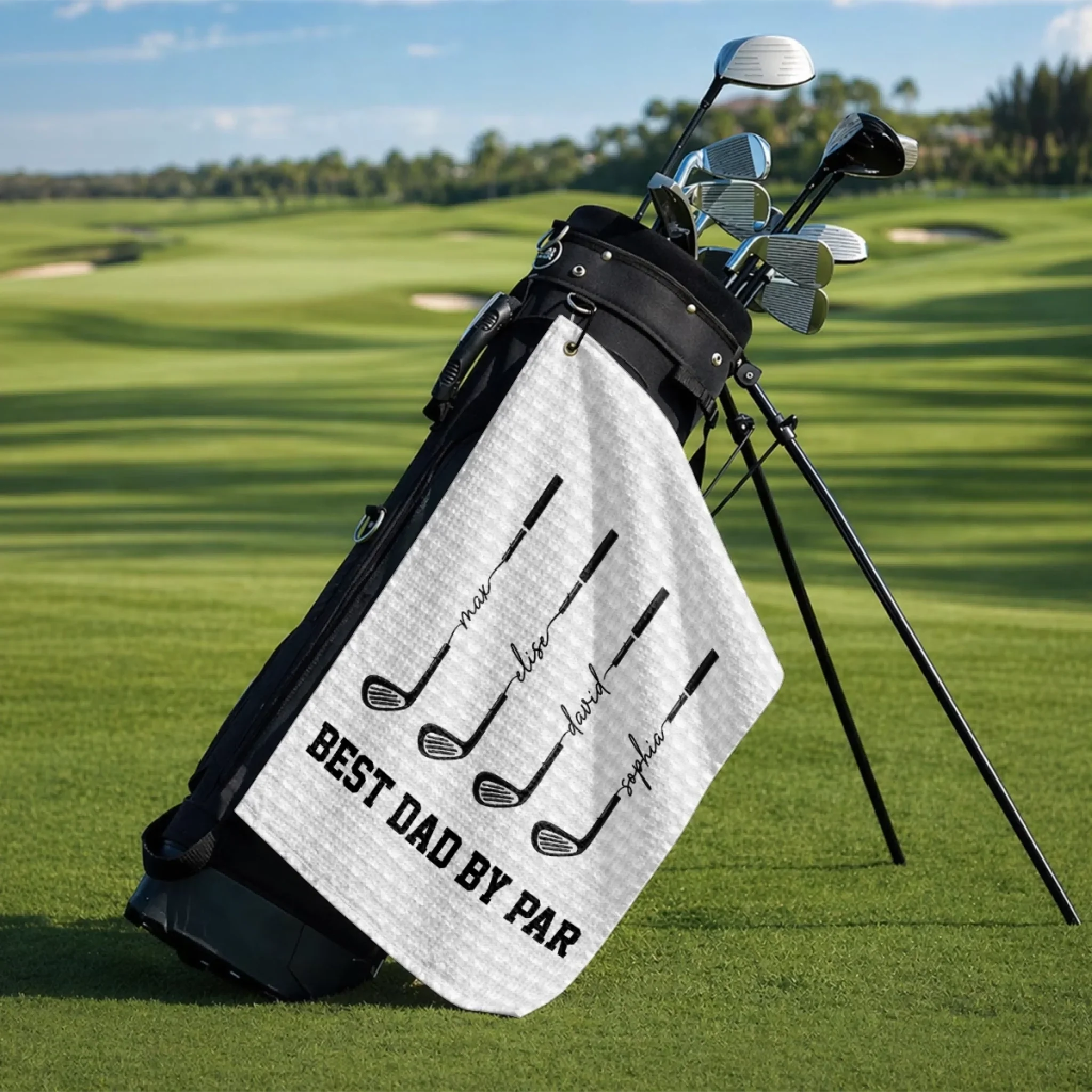 Custom Golf Towel - Personalized Father's Day Birthday Golf Gifts For Dad, Grandpa - Swing, Smile, Repeat