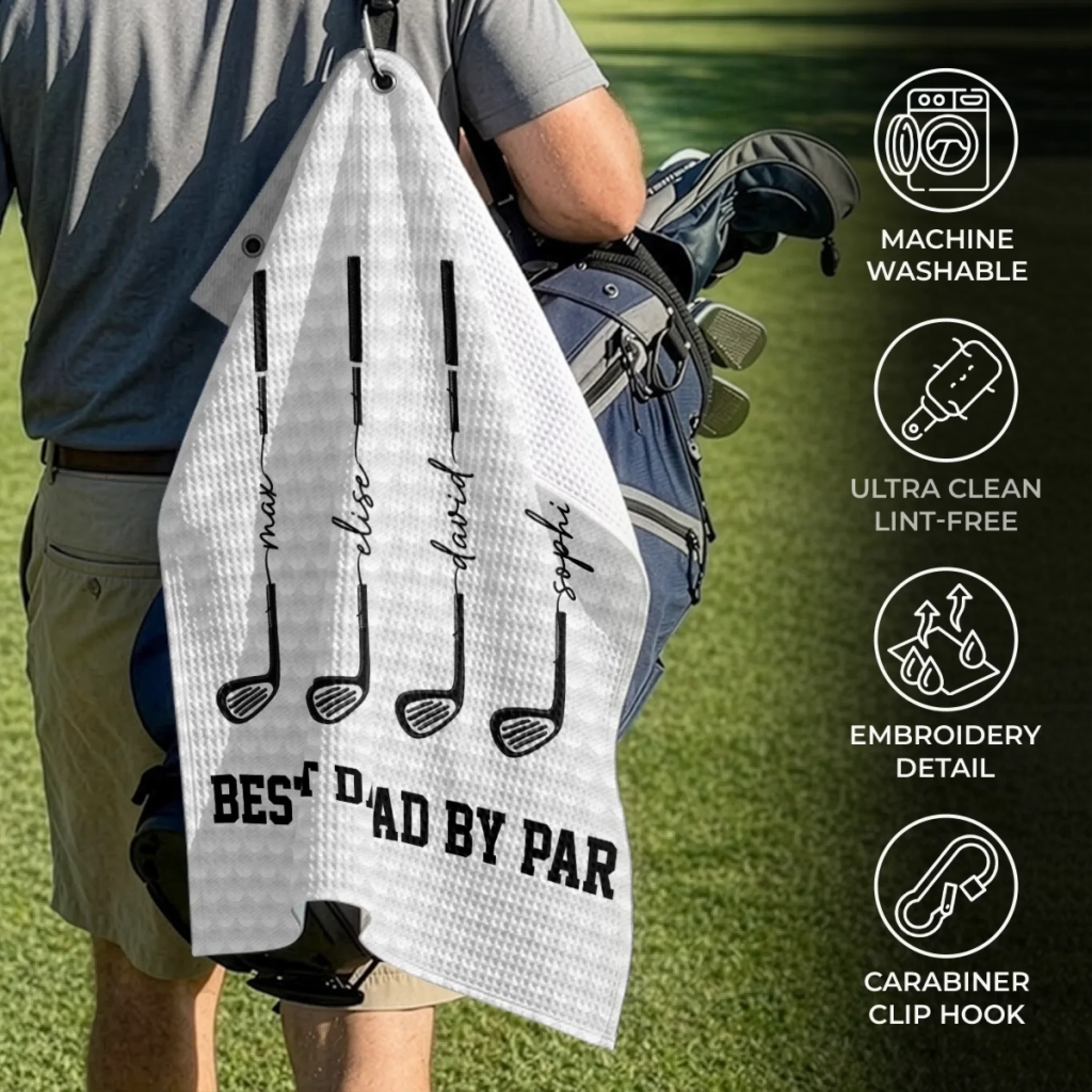 Custom Golf Towel - Personalized Father's Day Birthday Golf Gifts For Dad, Grandpa - Swing, Smile, Repeat