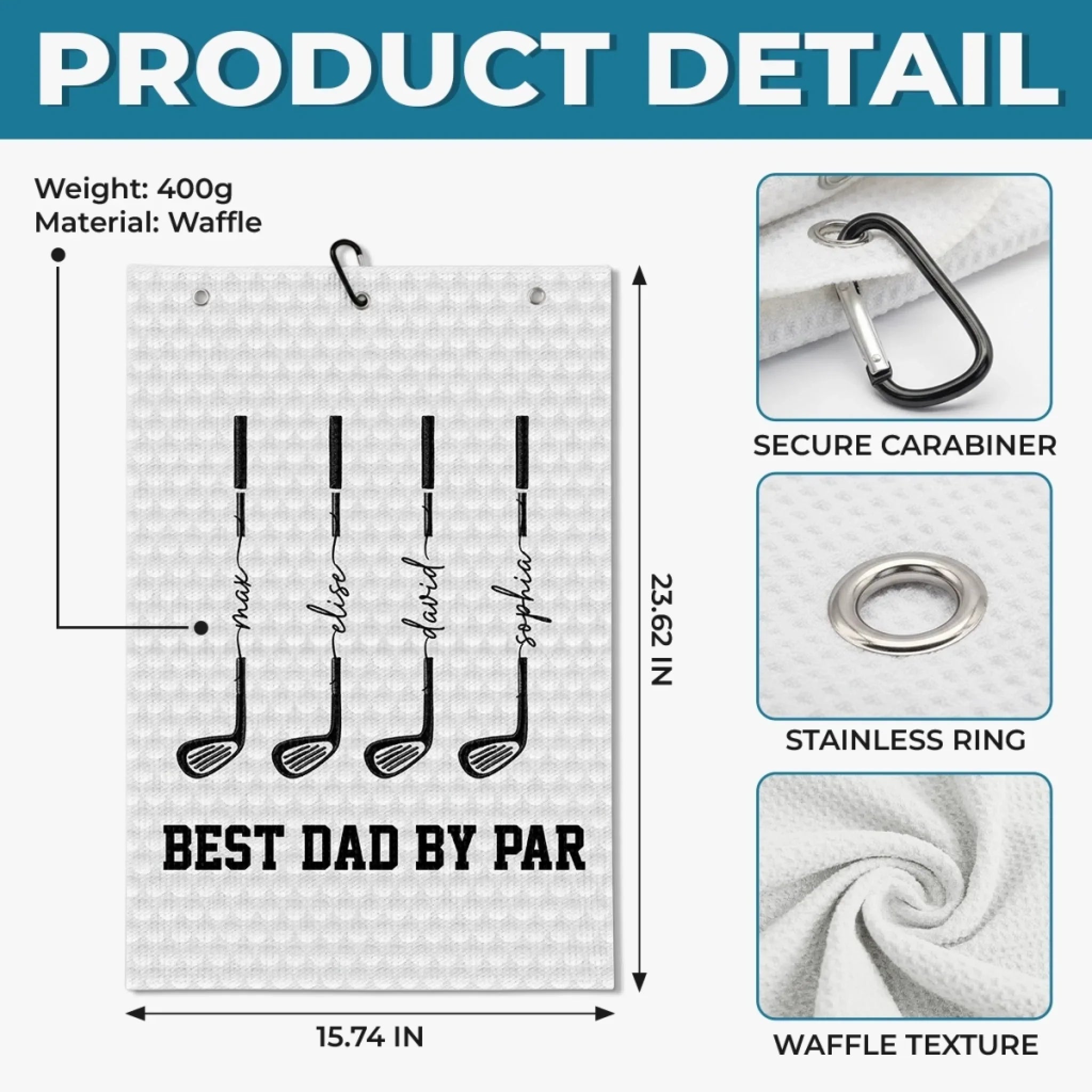 Custom Golf Towel - Personalized Father's Day Birthday Golf Gifts For Dad, Grandpa - Swing, Smile, Repeat