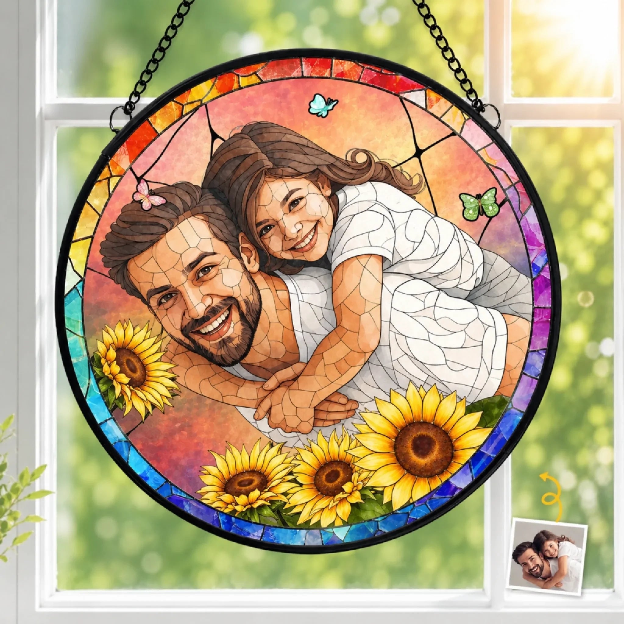 Custom Photo Stained Glass Window Hanging Suncatcher - Personalized Mother's Day Father's Day Gifts For Mom, Grandma, Dad, Grandpa - Mom And Dad Are My Superpower