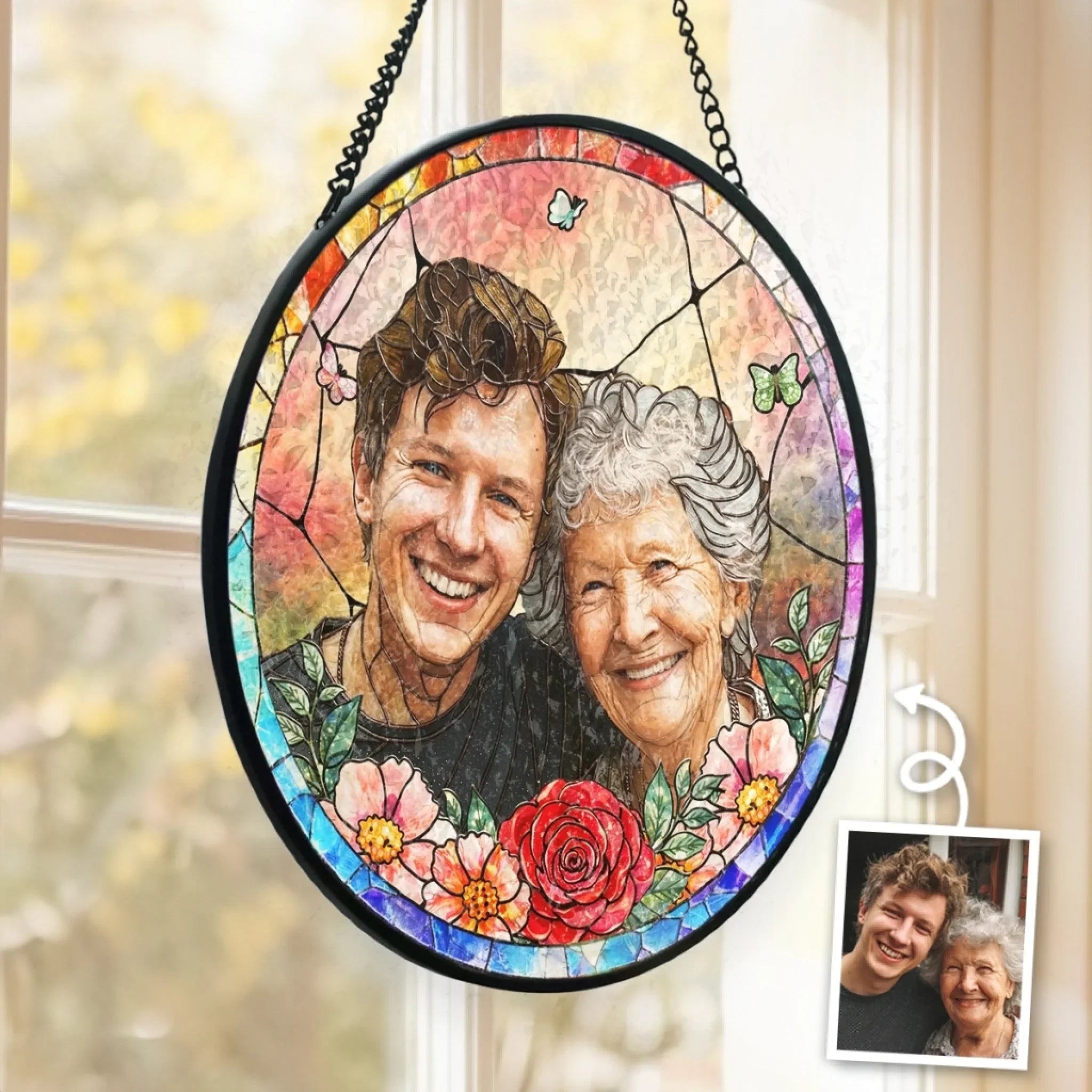 Custom Photo Stained Glass Window Hanging Suncatcher - Personalized Mother's Day Father's Day Gifts For Mom, Grandma, Dad, Grandpa - Mom And Dad Are My Superpower