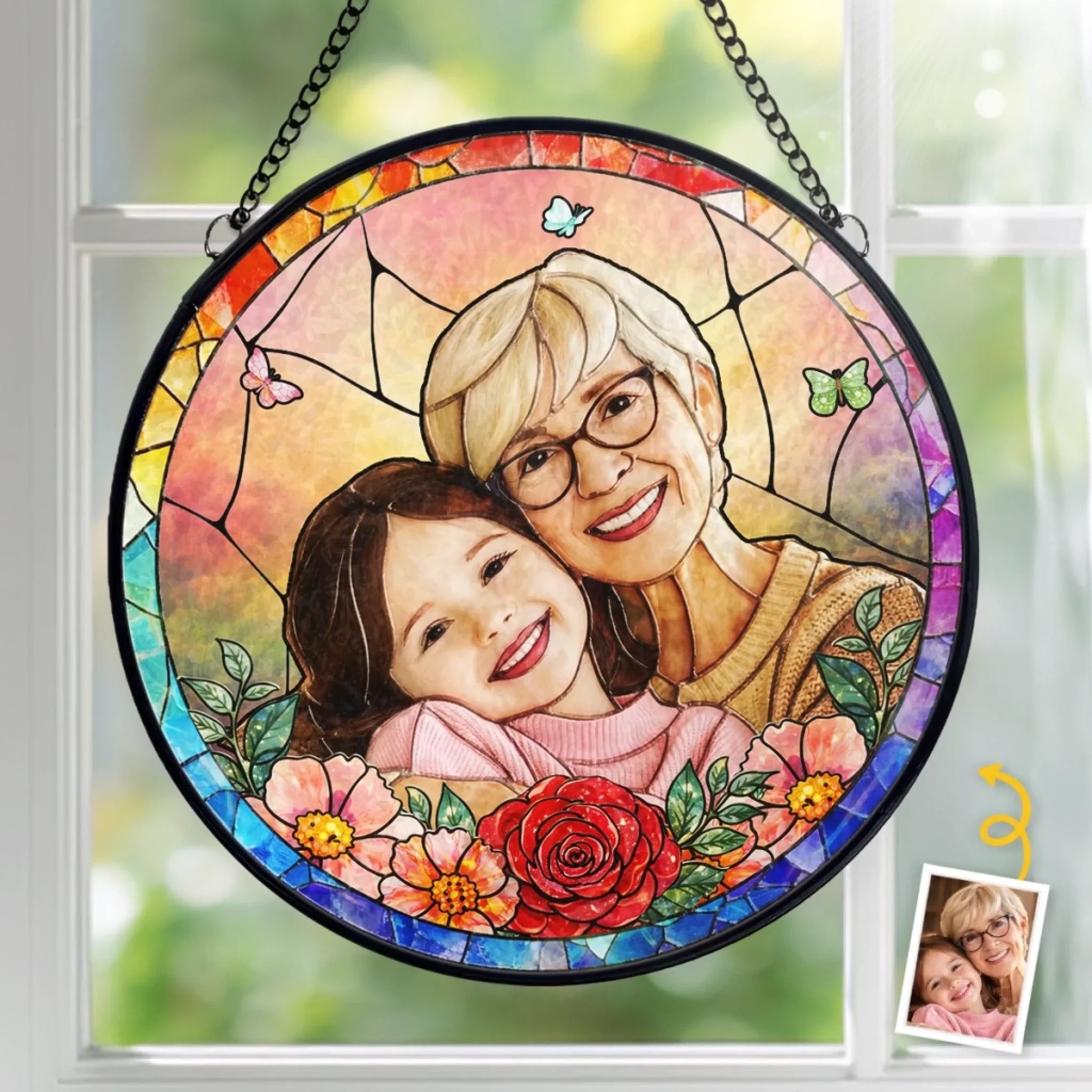 Custom Photo Stained Glass Window Hanging Suncatcher - Personalized Mother's Day Father's Day Gifts For Mom, Grandma, Dad, Grandpa - Mom And Dad Are My Superpower