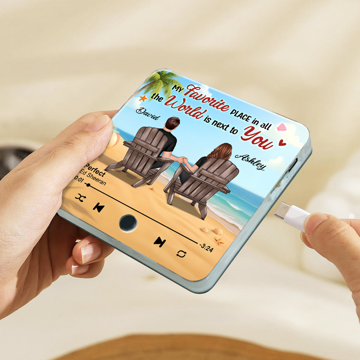 My Favorite Place in All the World is Next to You, Summer Couple Sitting Back View Personalized Music Fridge Magnet