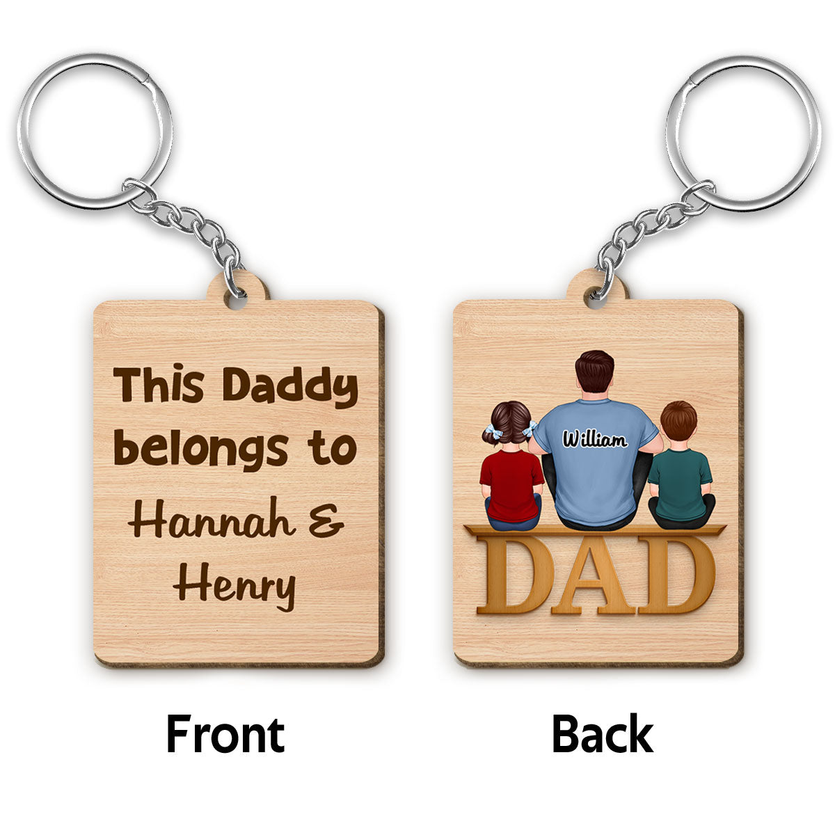 Daddy Belongs To Kids Personalized Wooden Keychain