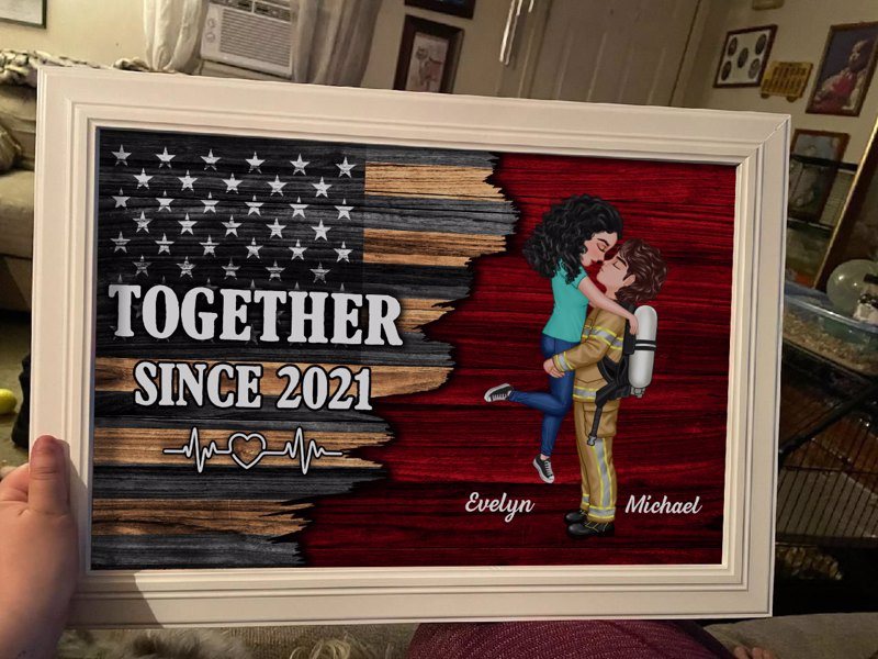 Hero Couple Nation Flag Gift by Occupation For Her, For Him - Personalized Poster - Anniversary Gift For Couple, For Dad Mom