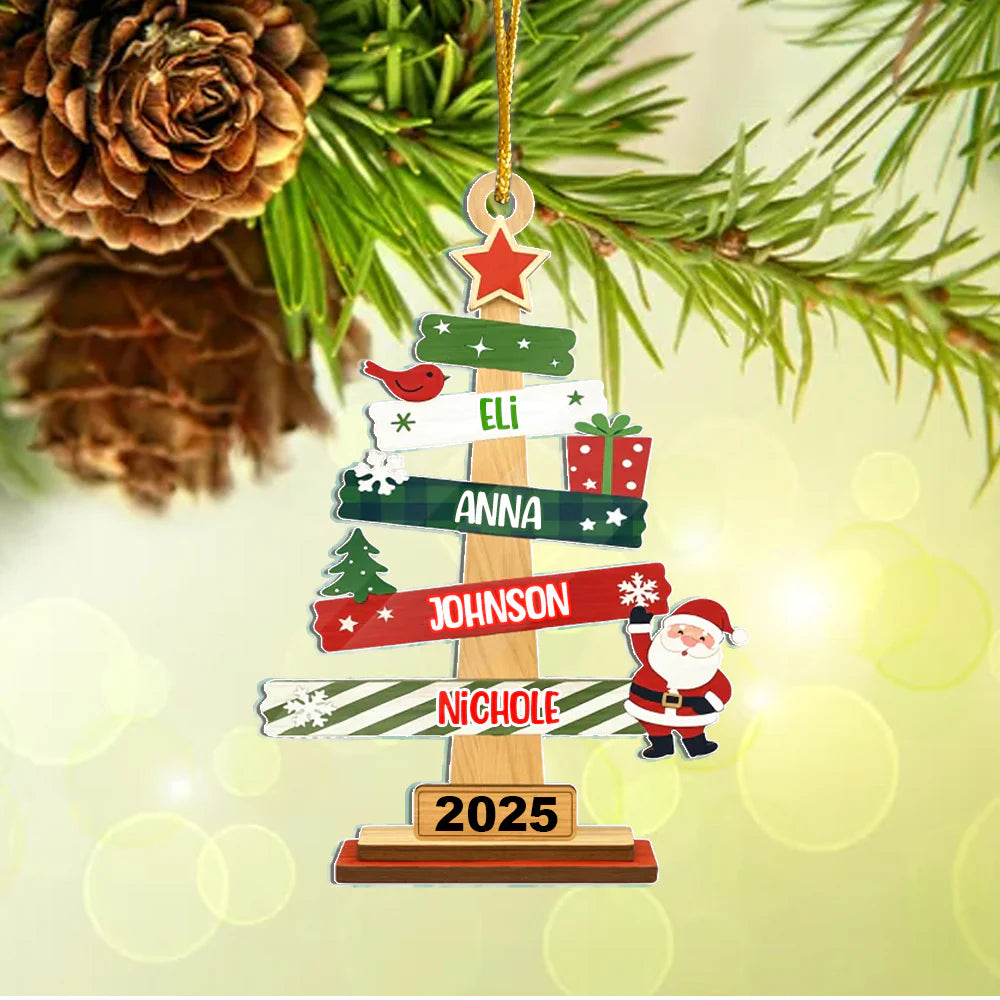 Our Family Christmas Tree Wooden Ornament - Personalized Christmas Gifts For Mom, Dad, Kids, Family