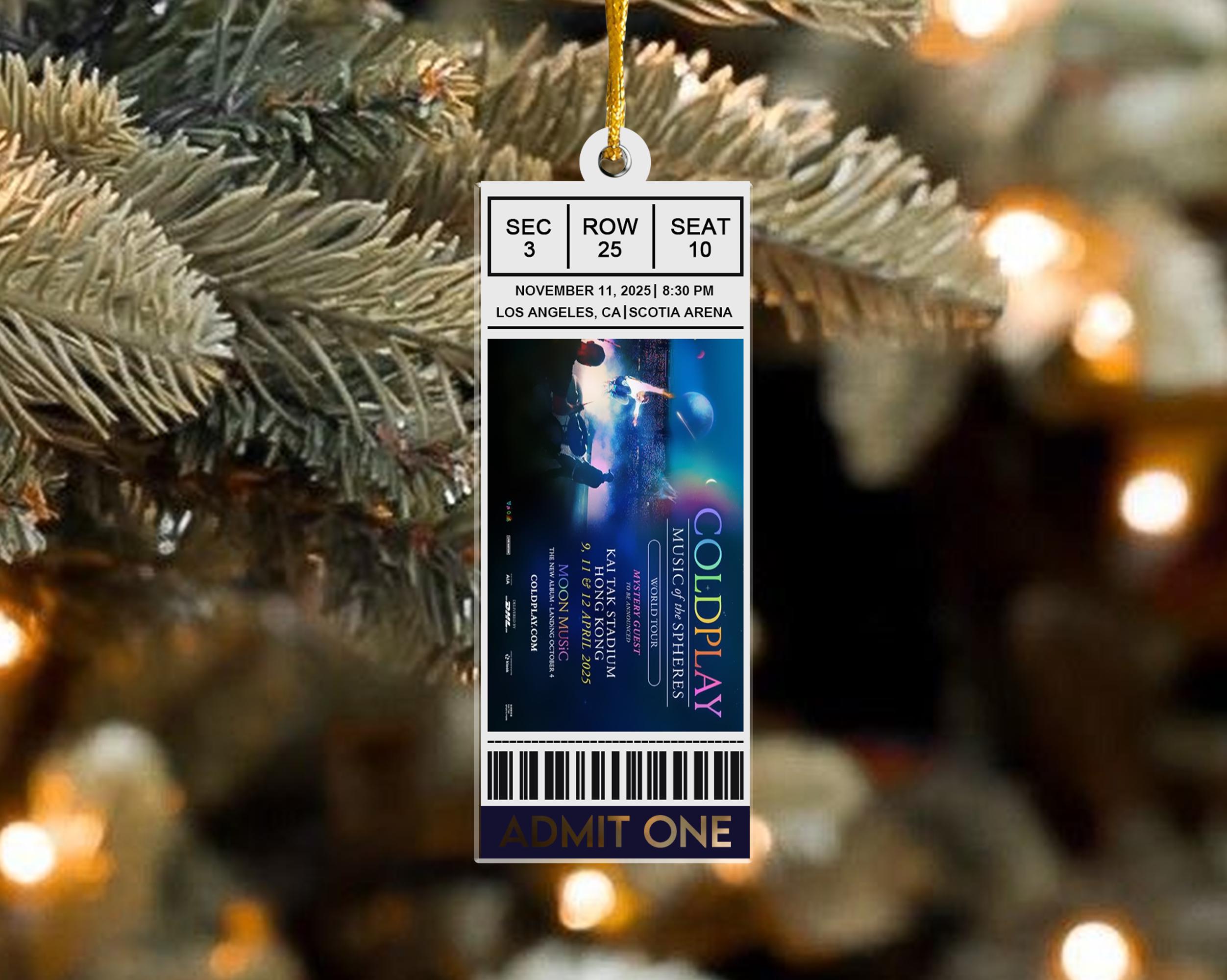 Personalized Concert Ticket Acrylic Ornament: Favorite Music Keepsake Gift, Personalized Music Event Keepsake, Any Band, Concert, Live Show