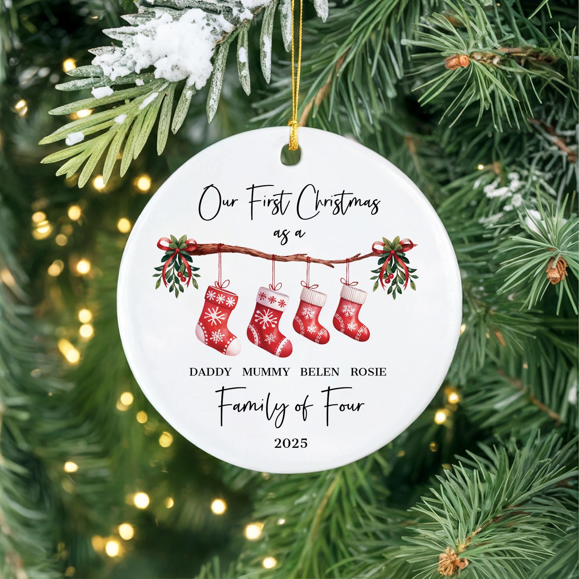 Personalised First Christmas as a Family of 4 Ornament, Baby First Christmas Tree Ornament, 1st Xmas Ornament 2025