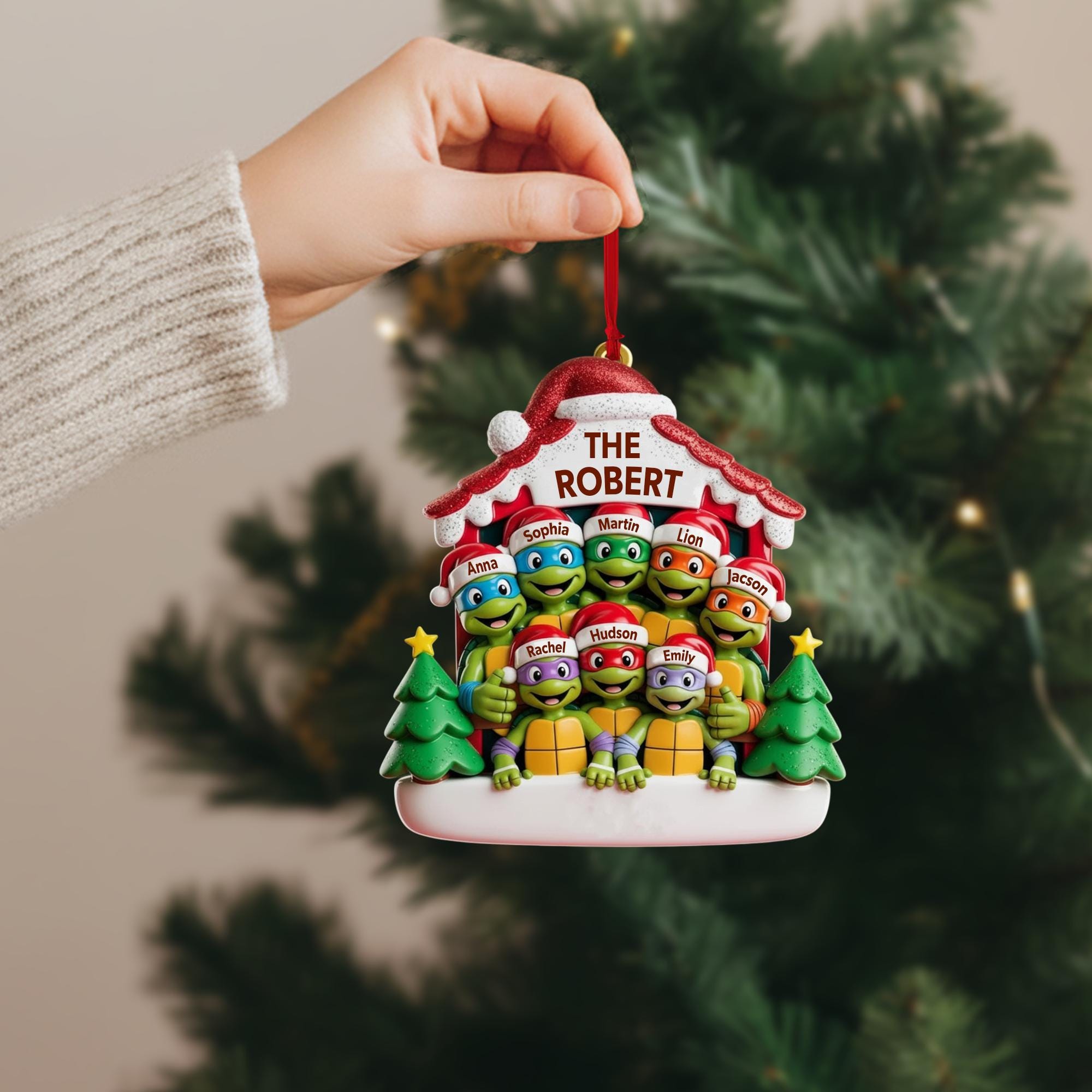Personalized Ninjja Turtlesss Family Christmas Ornament, Custom Family Name Decor, Large Family Ornament for Grandparents