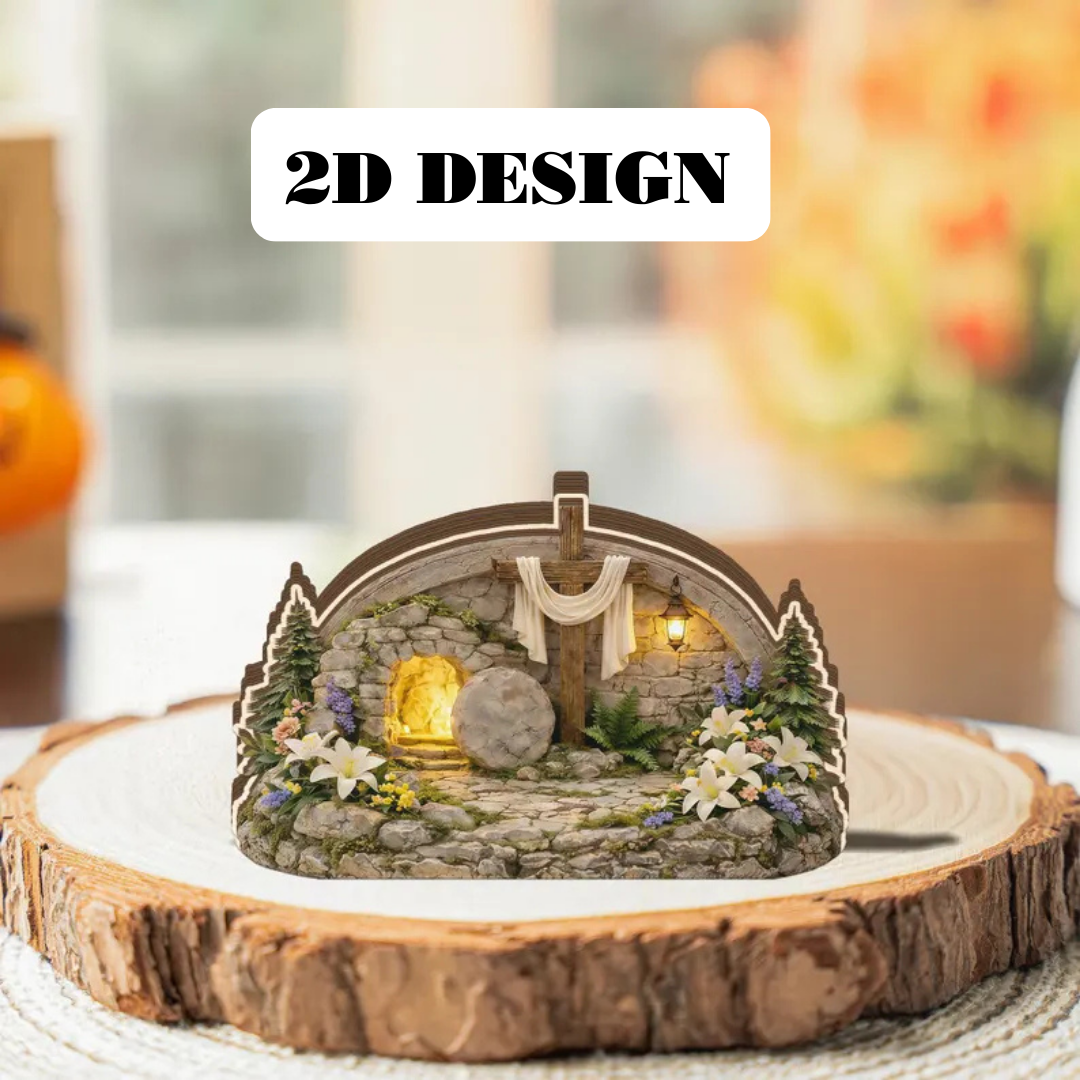 Easter Empty Tomb Resurrection 2D Figurine – Lighted Stone Grave Christian Decor