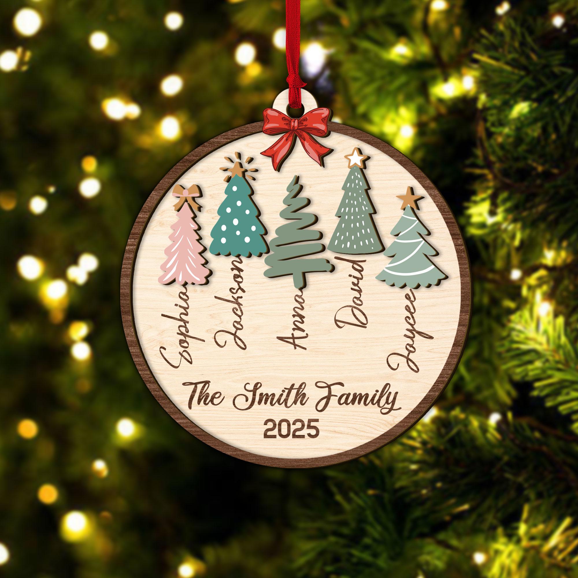 Personalized Family Layered Wood Ornament, Custom Family Name Christmas Ornament, Christmas Tree Decoration, Christmas Ornament Gift