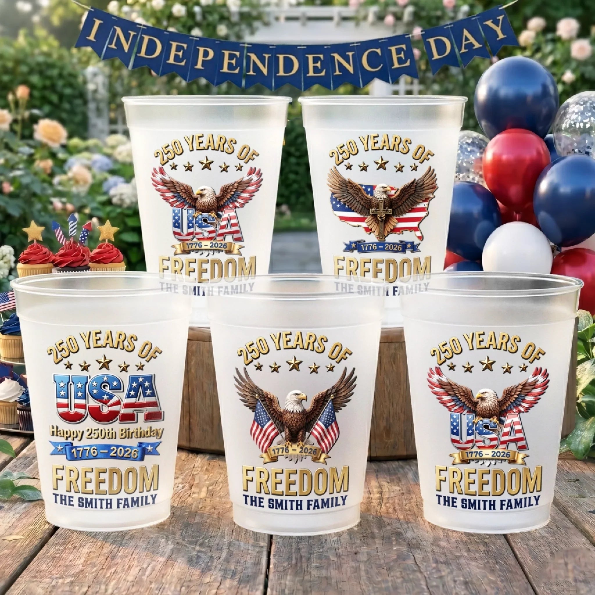 Custom Party Cups - Personalized America 250th Anniversary Gifts For Mom, Dad, Brother, Sister, Kids - Born To Stand Strong