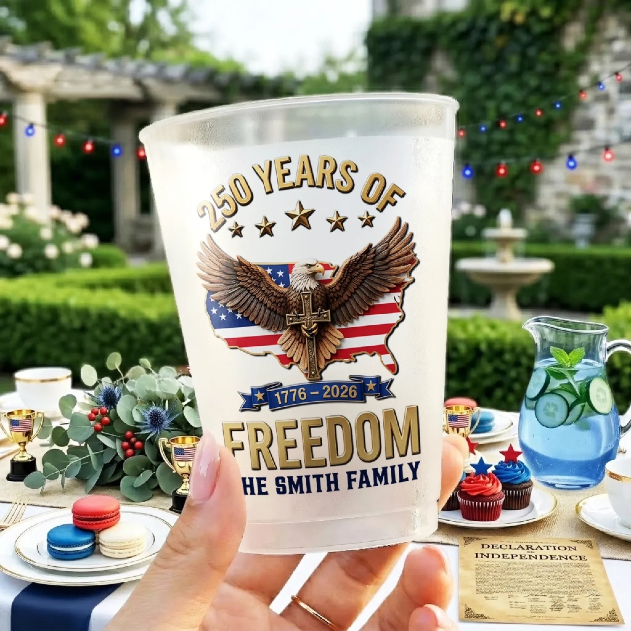 Custom Party Cups - Personalized America 250th Anniversary Gifts For Mom, Dad, Brother, Sister, Kids - Born To Stand Strong