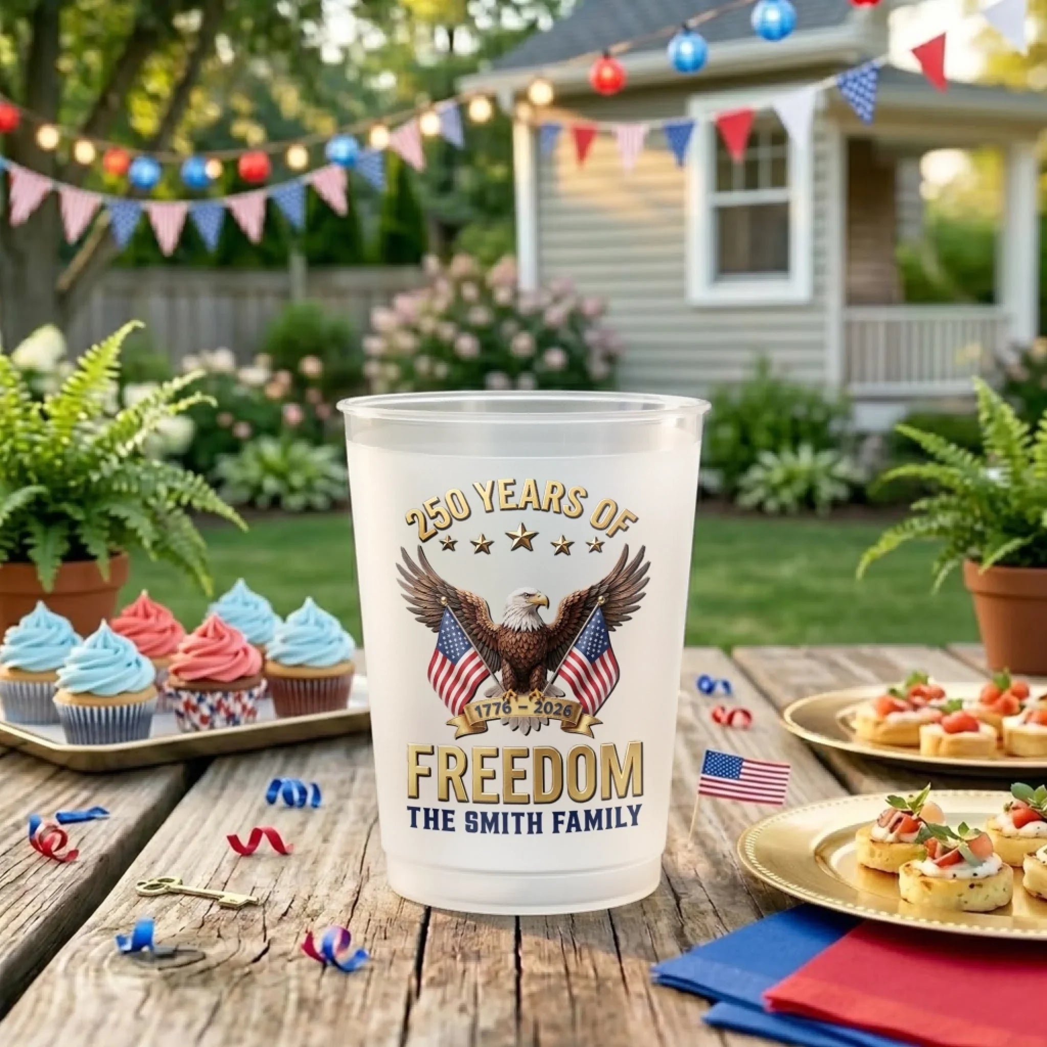 Custom Party Cups - Personalized America 250th Anniversary Gifts For Mom, Dad, Brother, Sister, Kids - Born To Stand Strong