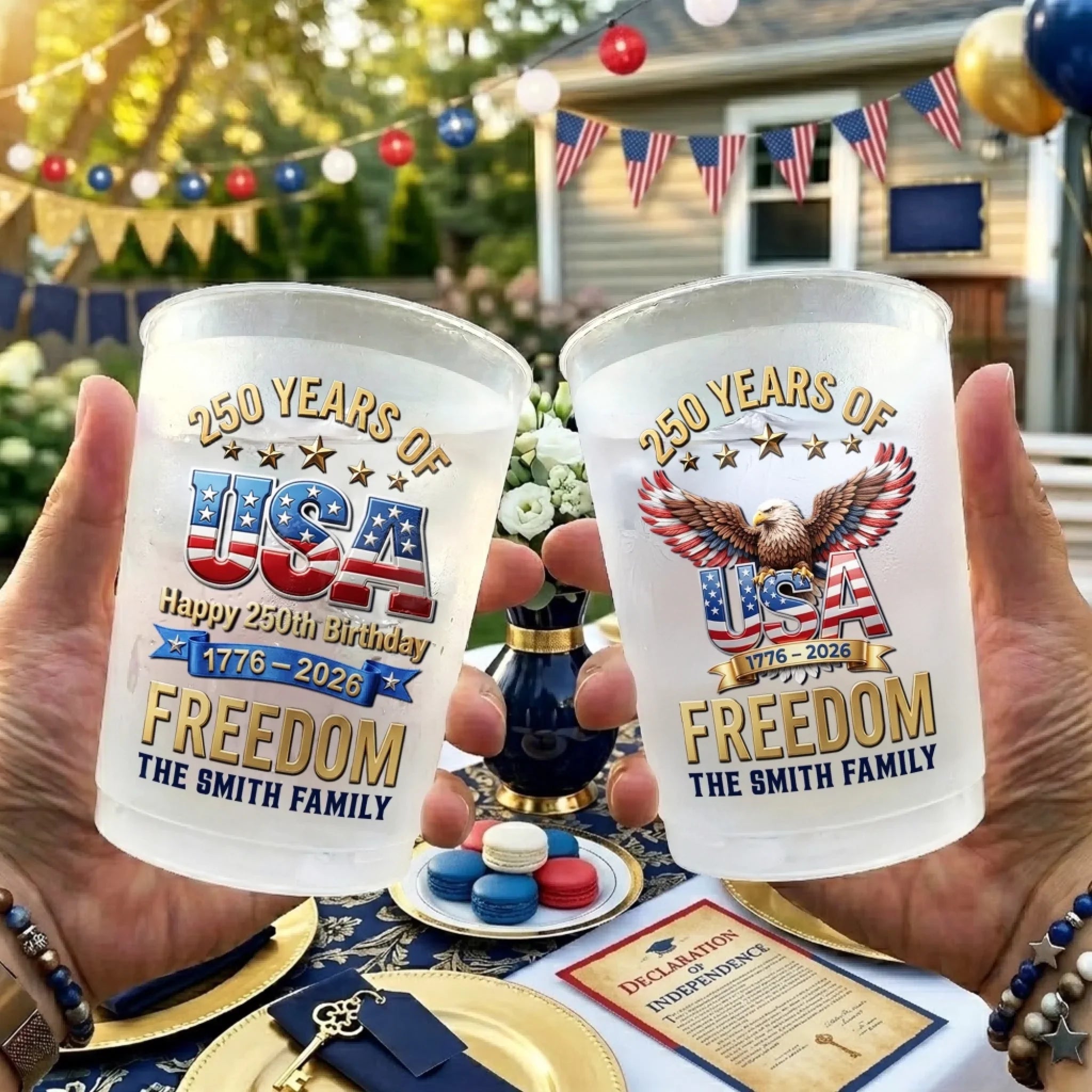 Custom Party Cups - Personalized America 250th Anniversary Gifts For Mom, Dad, Brother, Sister, Kids - Born To Stand Strong