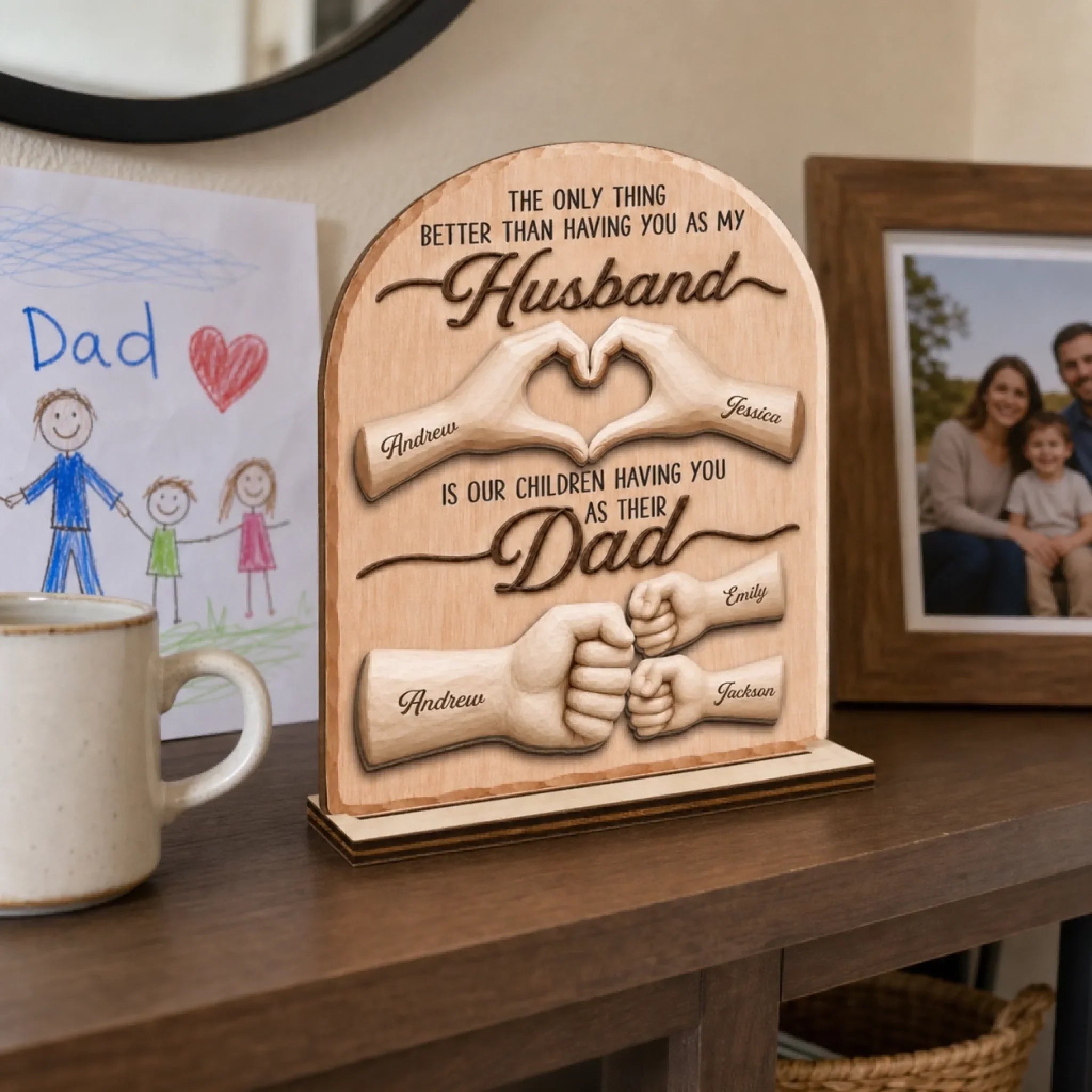 Custom 2-Layered Wooden Plaque - Personalized Father's Day Birthday Gifts For Dad, Grandpa, Husband - Home Feels Better With Dad