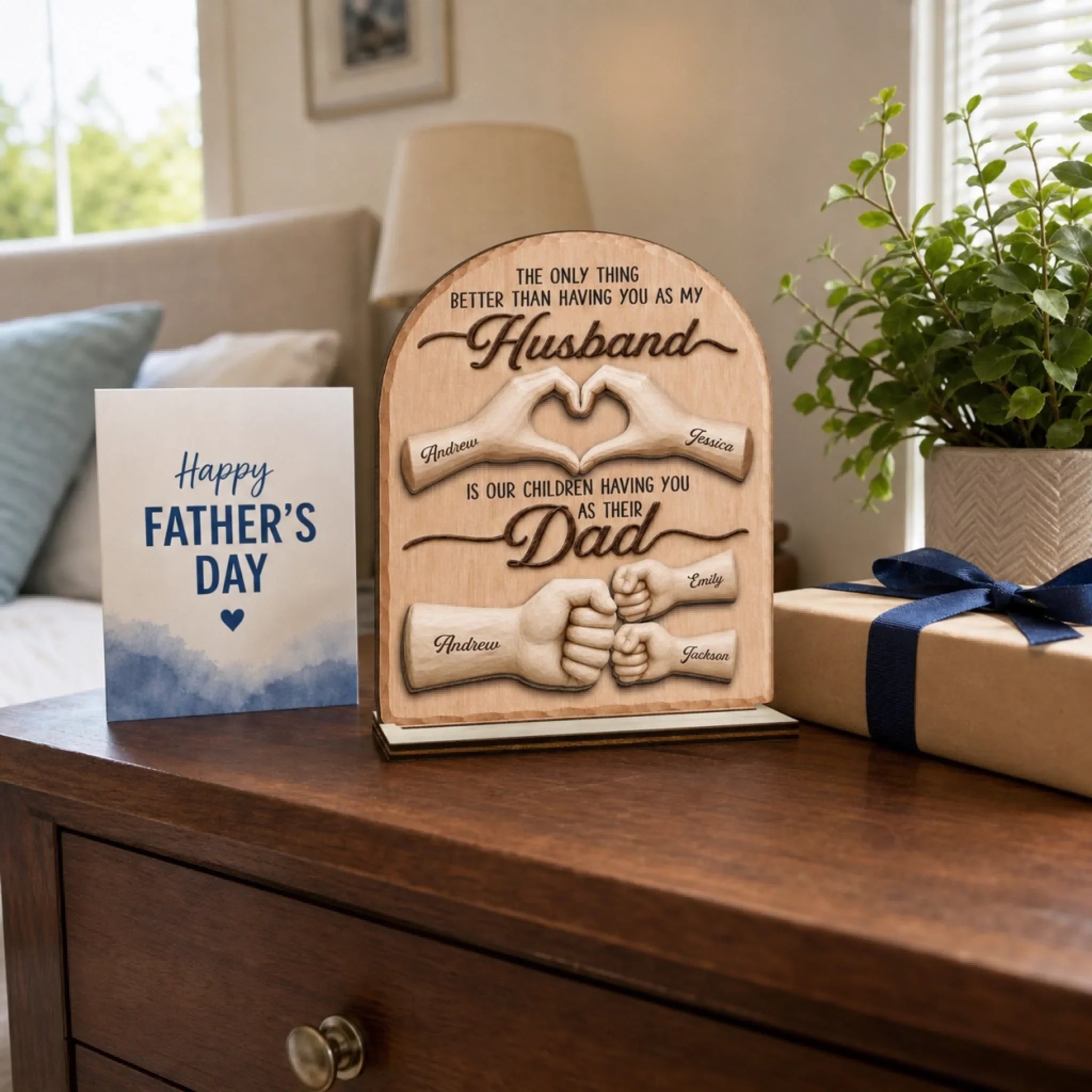 Custom 2-Layered Wooden Plaque - Personalized Father's Day Birthday Gifts For Dad, Grandpa, Husband - Home Feels Better With Dad