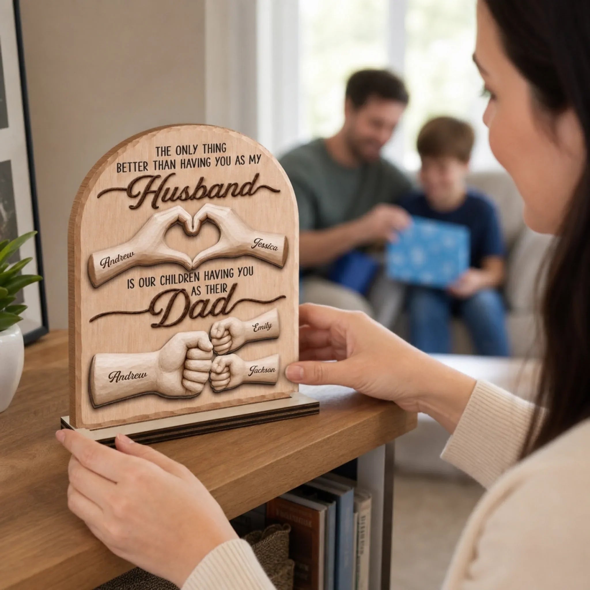 Custom 2-Layered Wooden Plaque - Personalized Father's Day Birthday Gifts For Dad, Grandpa, Husband - Home Feels Better With Dad