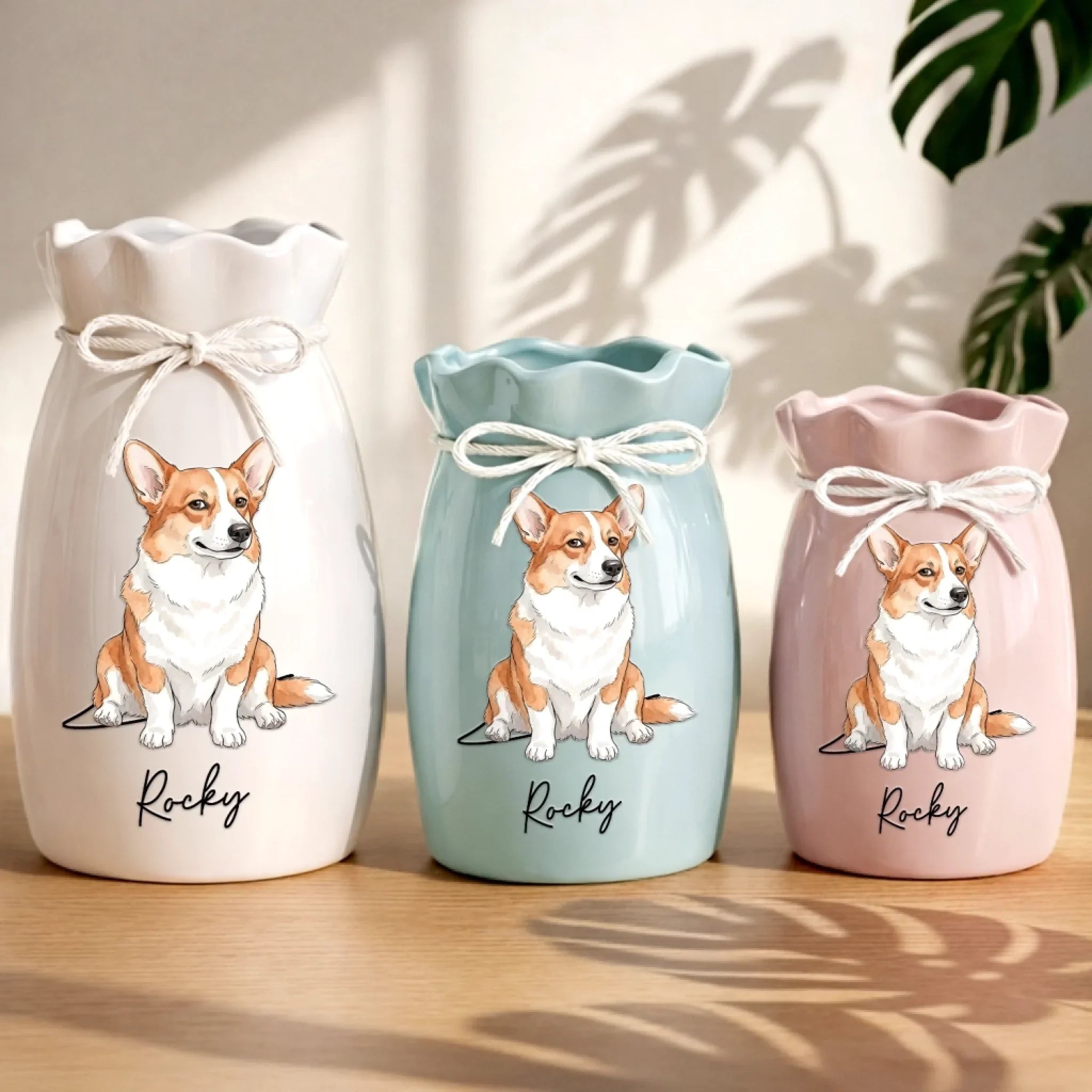 Custom Photo Flower Vase With Ribbon - Personalized Birthday Gifts For Dog Cat Lovers, Dog Dad And Mom, Cat Owners - Living That Pawfect Life