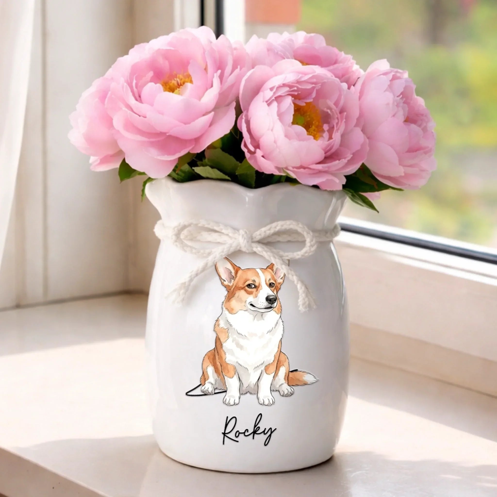 Custom Photo Flower Vase With Ribbon - Personalized Birthday Gifts For Dog Cat Lovers, Dog Dad And Mom, Cat Owners - Living That Pawfect Life