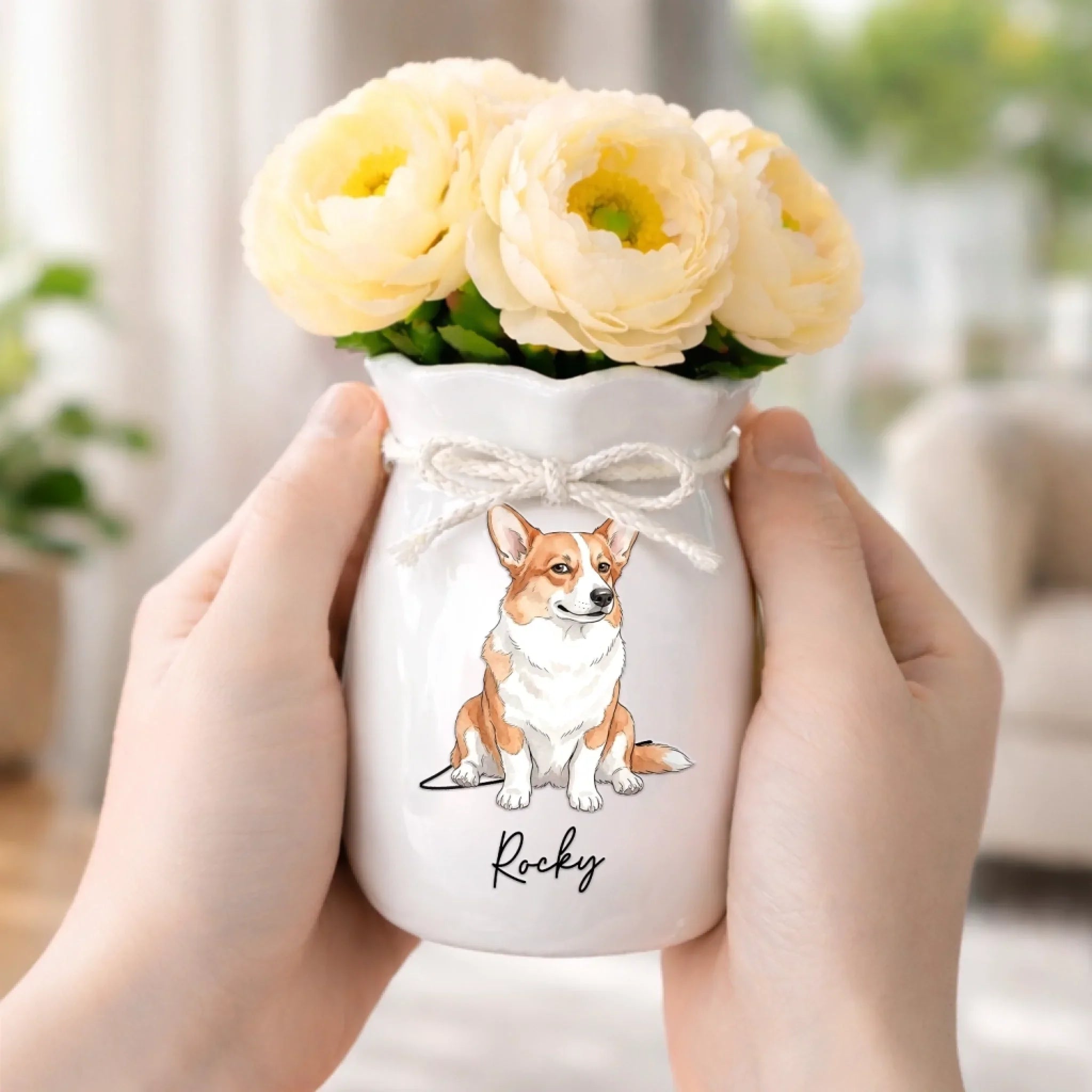 Custom Photo Flower Vase With Ribbon - Personalized Birthday Gifts For Dog Cat Lovers, Dog Dad And Mom, Cat Owners - Living That Pawfect Life