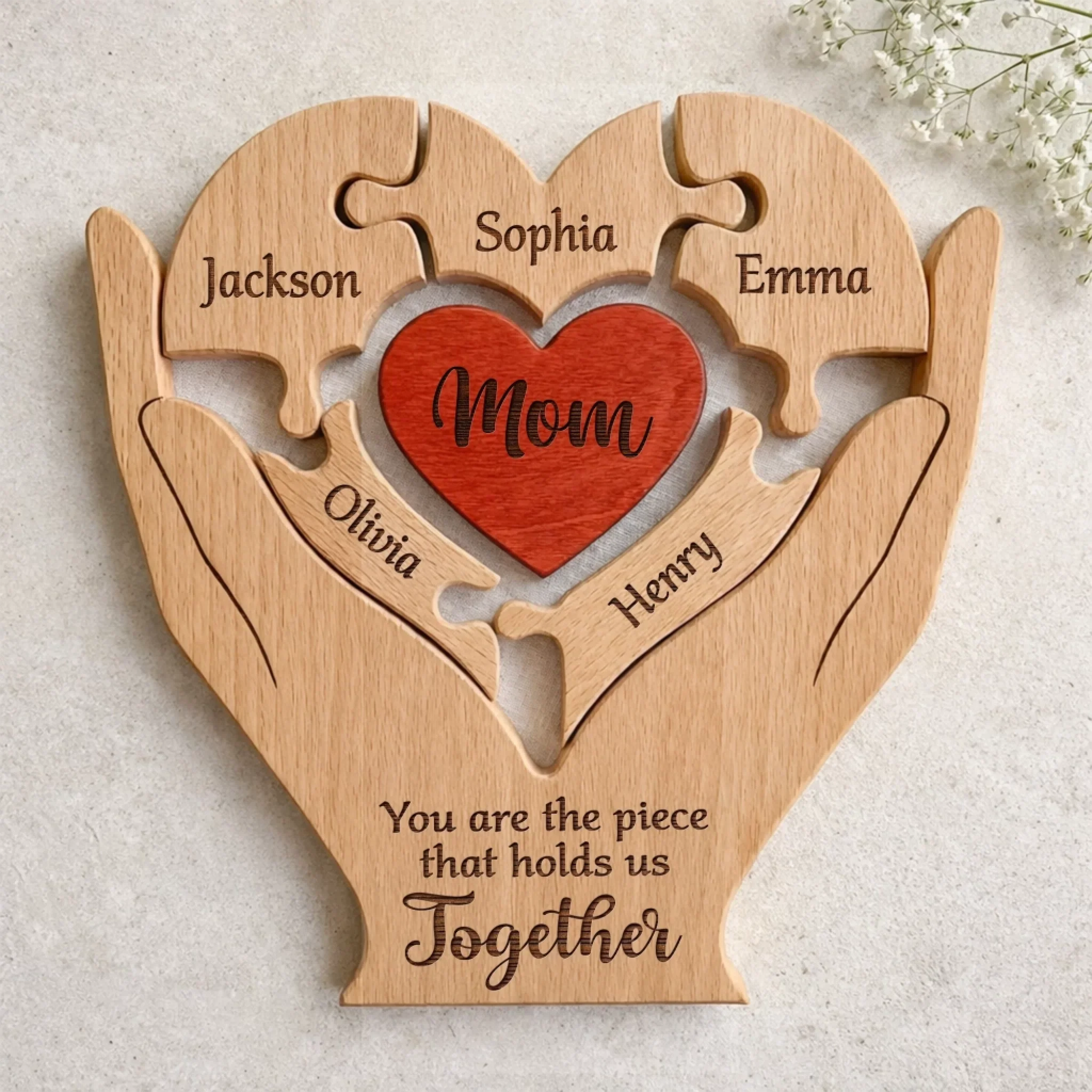 Custom Shaped Wooden Art Puzzle - Personalized Mother's Day Father's Day Birthday Gifts For Mom, Dad, Grandma, Grandpa - Love Never Fades