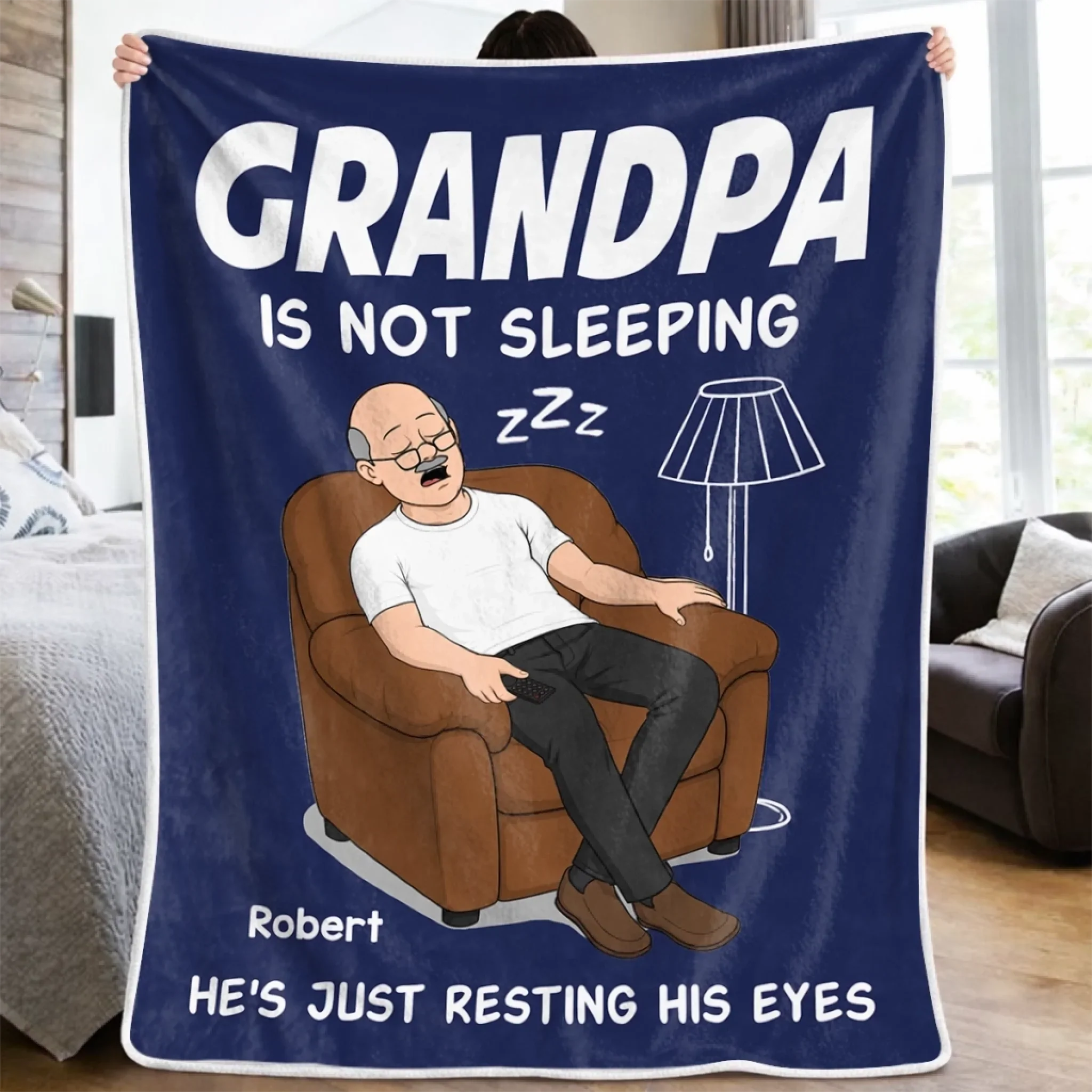 Custom Blanket - Personalized Father's Day Birthday Gifts For Dad, Grandpa - Dad’s Favorite Hobby Is Napping