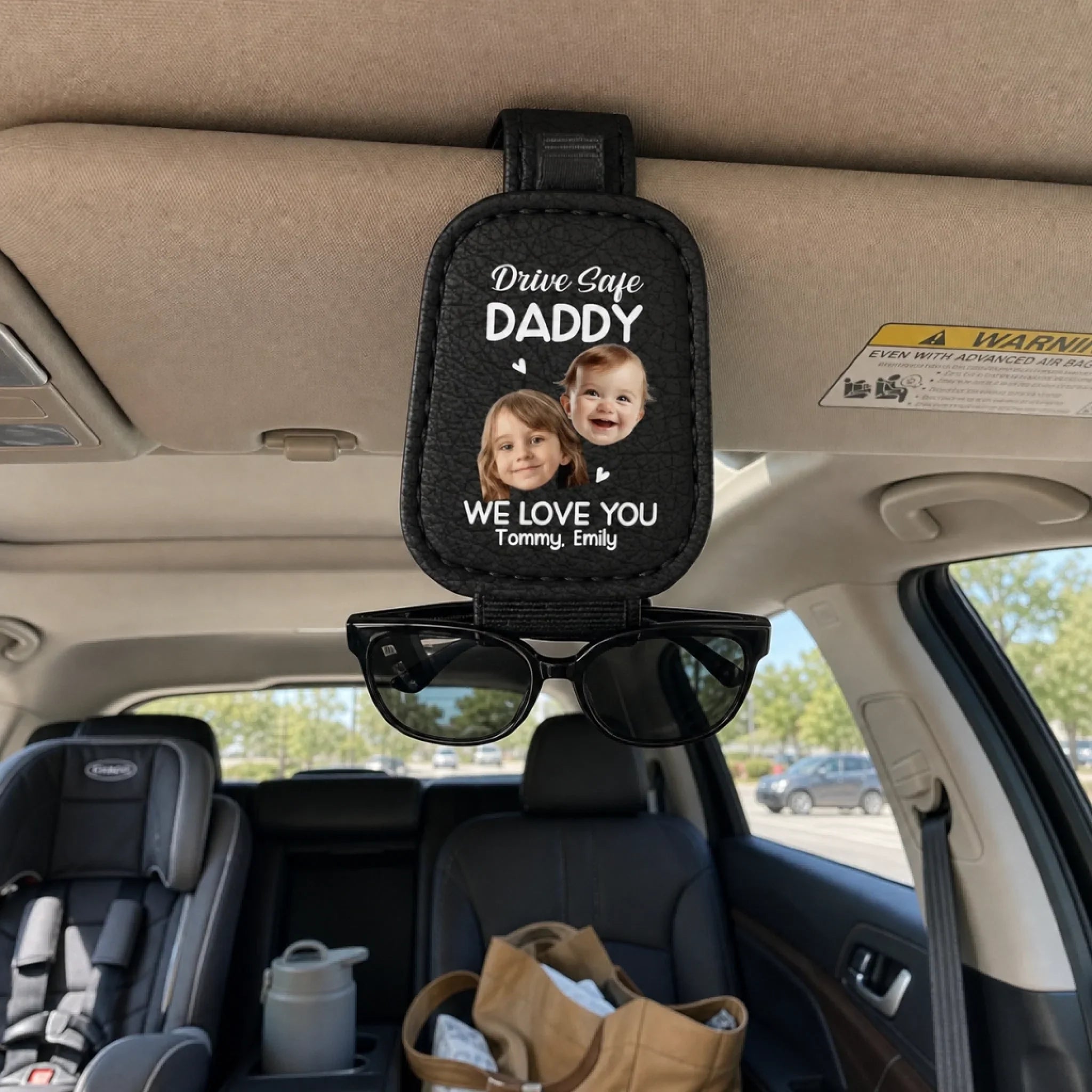Custom Photo Drive Safe Daddy, Love Always - Family Personalized Custom Sunglasses Holder For Car Visor - Father's Day, Gift For Dad, Grandpa