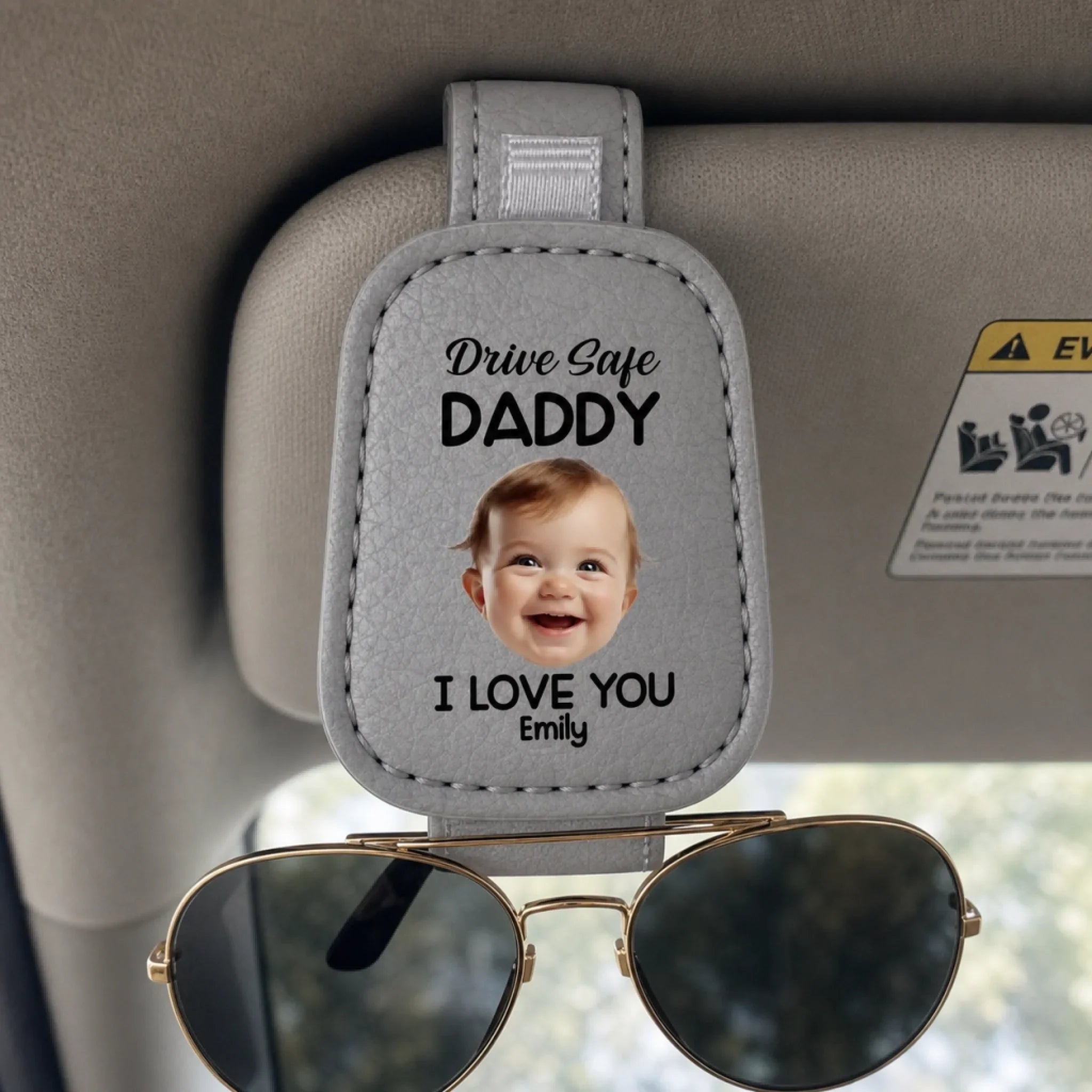 Custom Photo Drive Safe Daddy, Love Always - Family Personalized Custom Sunglasses Holder For Car Visor - Father's Day, Gift For Dad, Grandpa