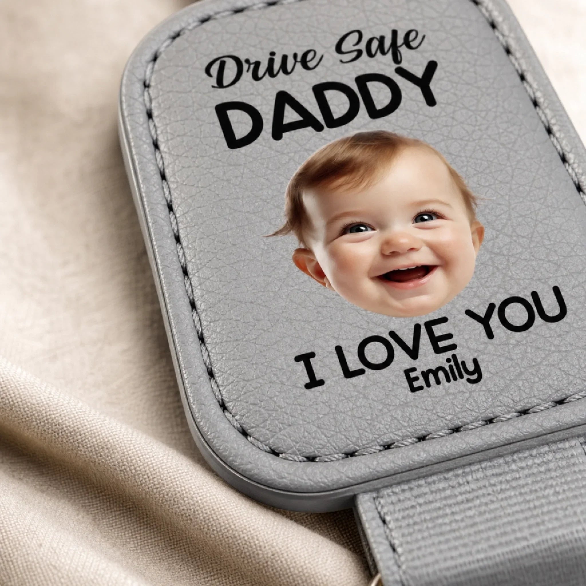 Custom Photo Drive Safe Daddy, Love Always - Family Personalized Custom Sunglasses Holder For Car Visor - Father's Day, Gift For Dad, Grandpa
