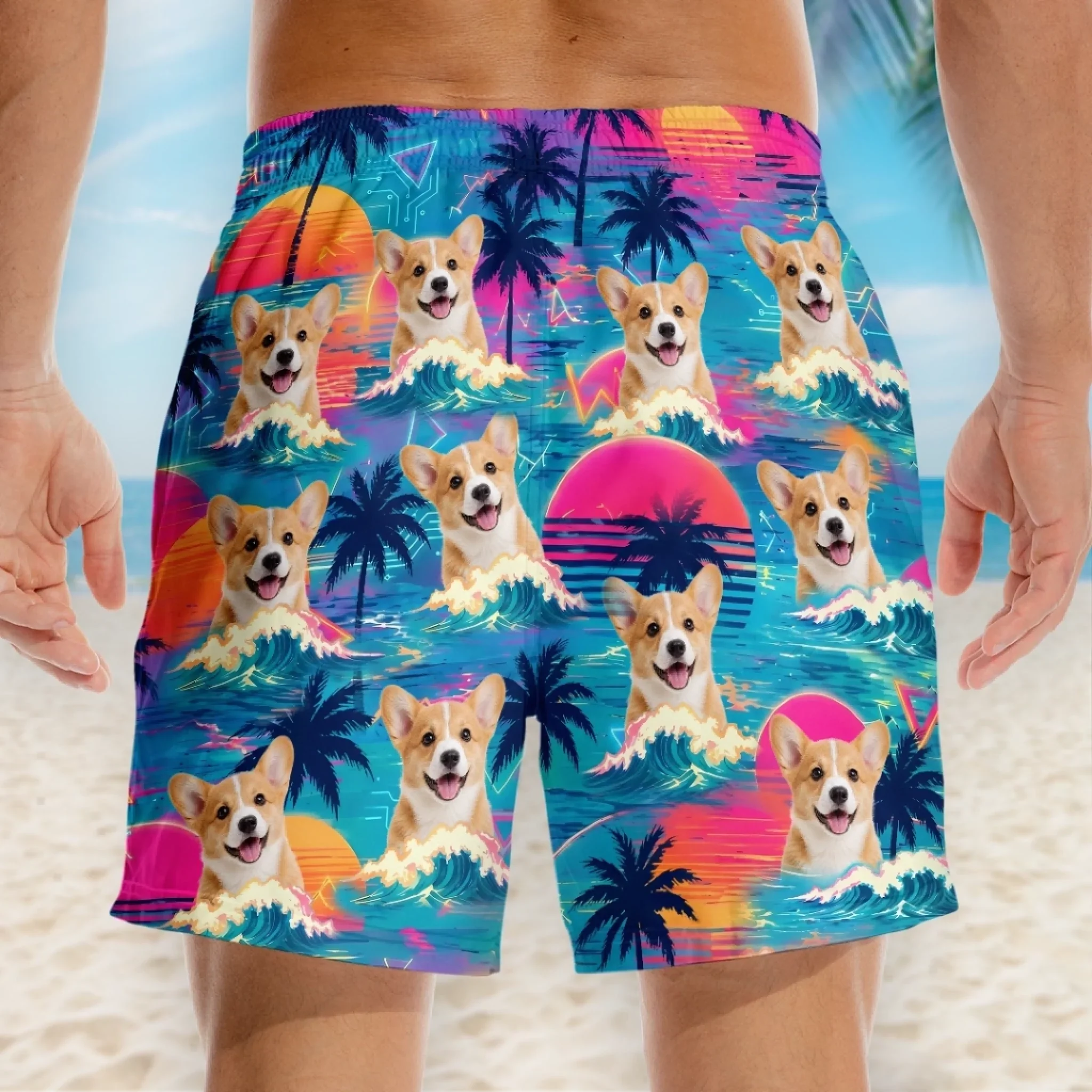 Custom Photo Tropical Hawaiian Aloha Men Beach Shorts - Personalized Summer Vacation And Travel Gifts For Dog Cat Lovers, Dog Dad And Mom, Cat Owners - Best Beach Buddy Ever