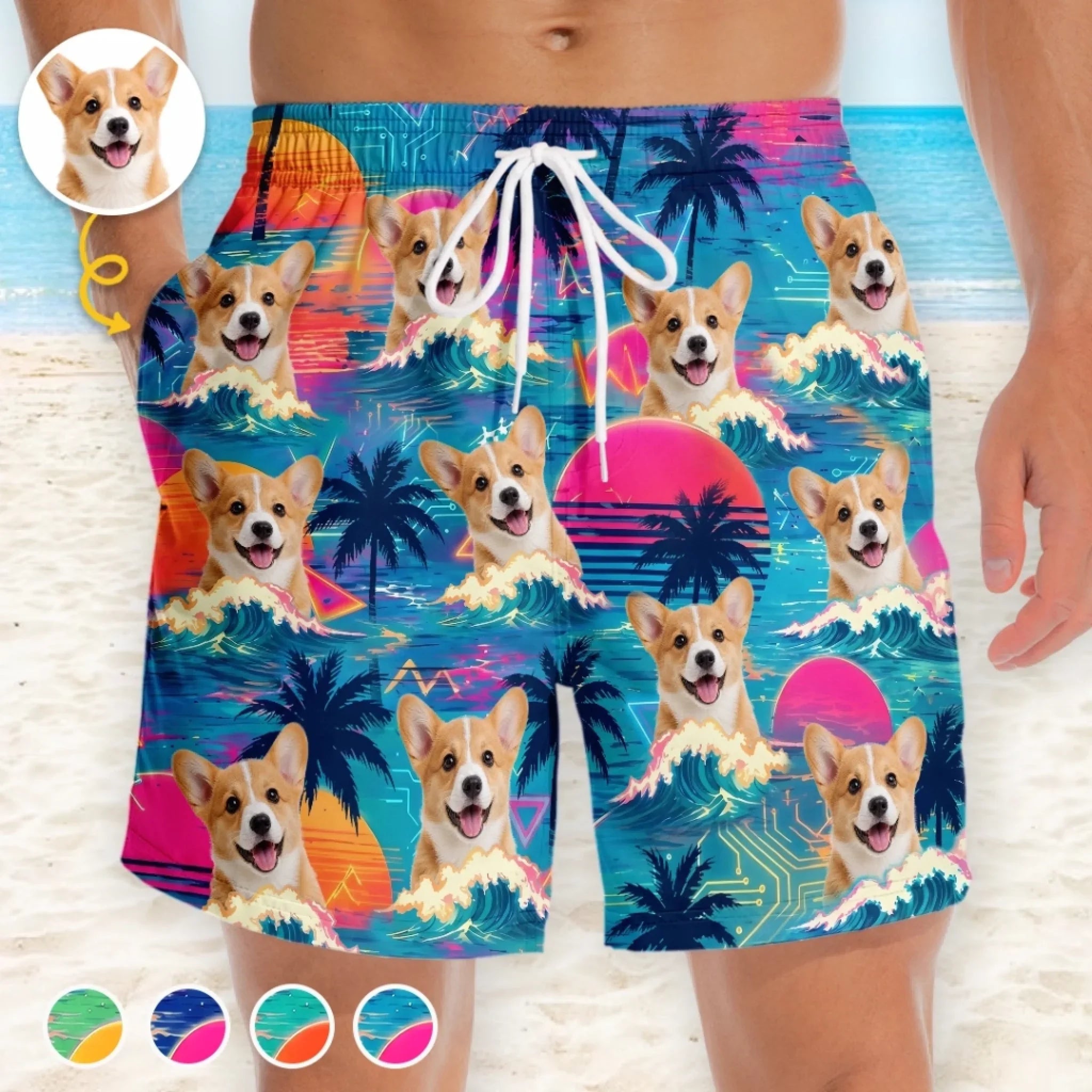 Custom Photo Tropical Hawaiian Aloha Men Beach Shorts - Personalized Summer Vacation And Travel Gifts For Dog Cat Lovers, Dog Dad And Mom, Cat Owners - Best Beach Buddy Ever