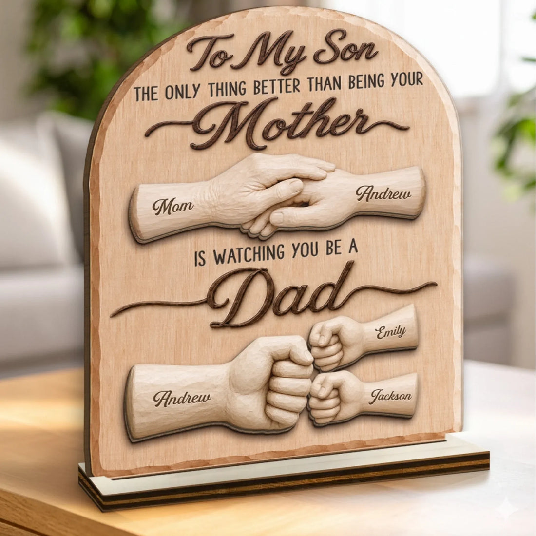Custom 2-Layered Wooden Plaque - Personalized Father's Day Birthday Gifts For Son - Watching You Be A Dad