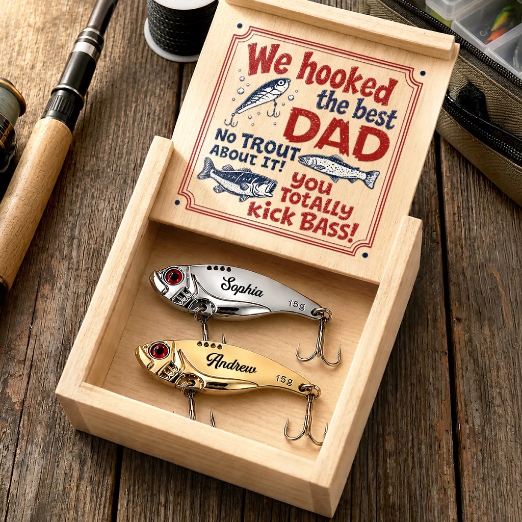 Custom Fishing Lure Gift Box - Personalized Father's Day Fishing Gifts For Fisherman, Dad, Grandpa - Fishing Solves Most Problems