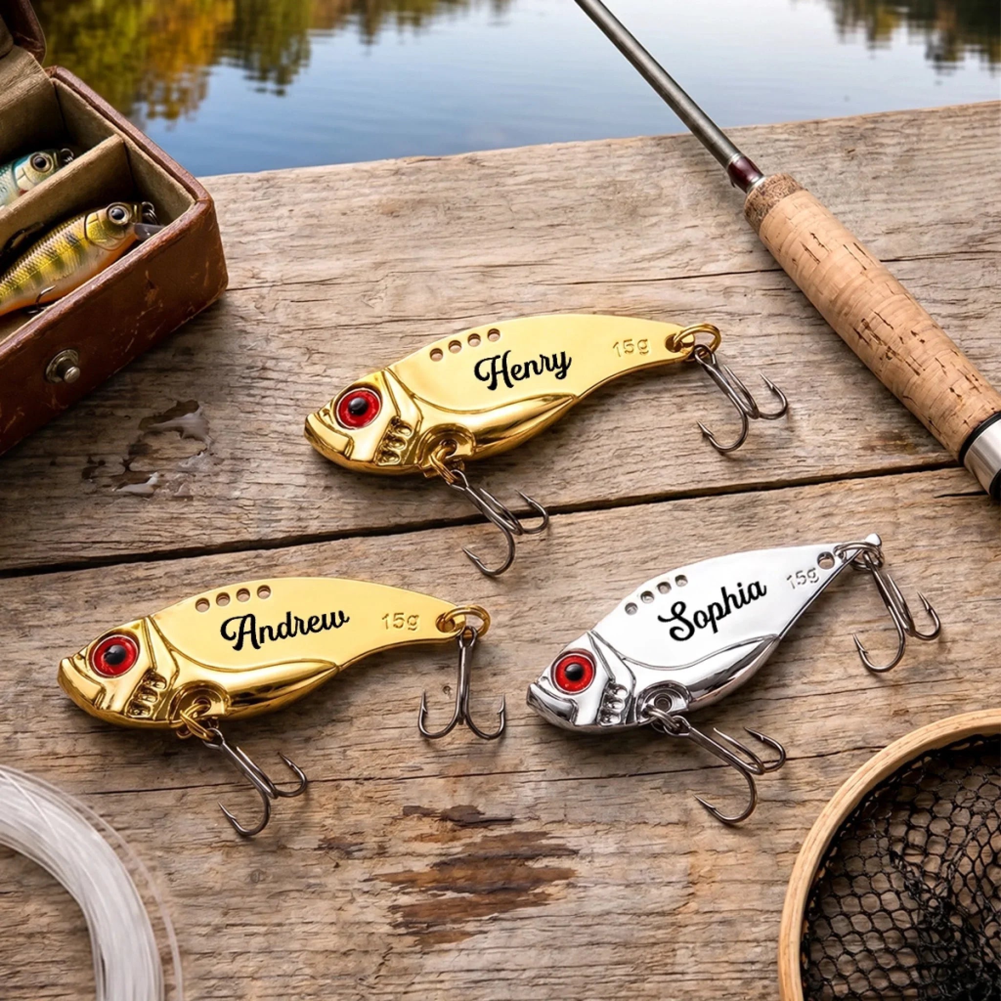 Custom Fishing Lure Gift Box - Personalized Father's Day Fishing Gifts For Fisherman, Dad, Grandpa - Fishing Solves Most Problems