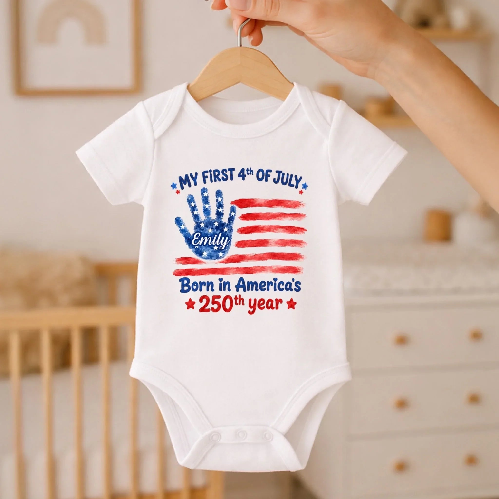 Custom Baby Onesie - Personalized Baby Shower, Gender Reveal, America 250th Anniversary Gifts For New Moms, New Dads, New Parents - My First 4th Of July