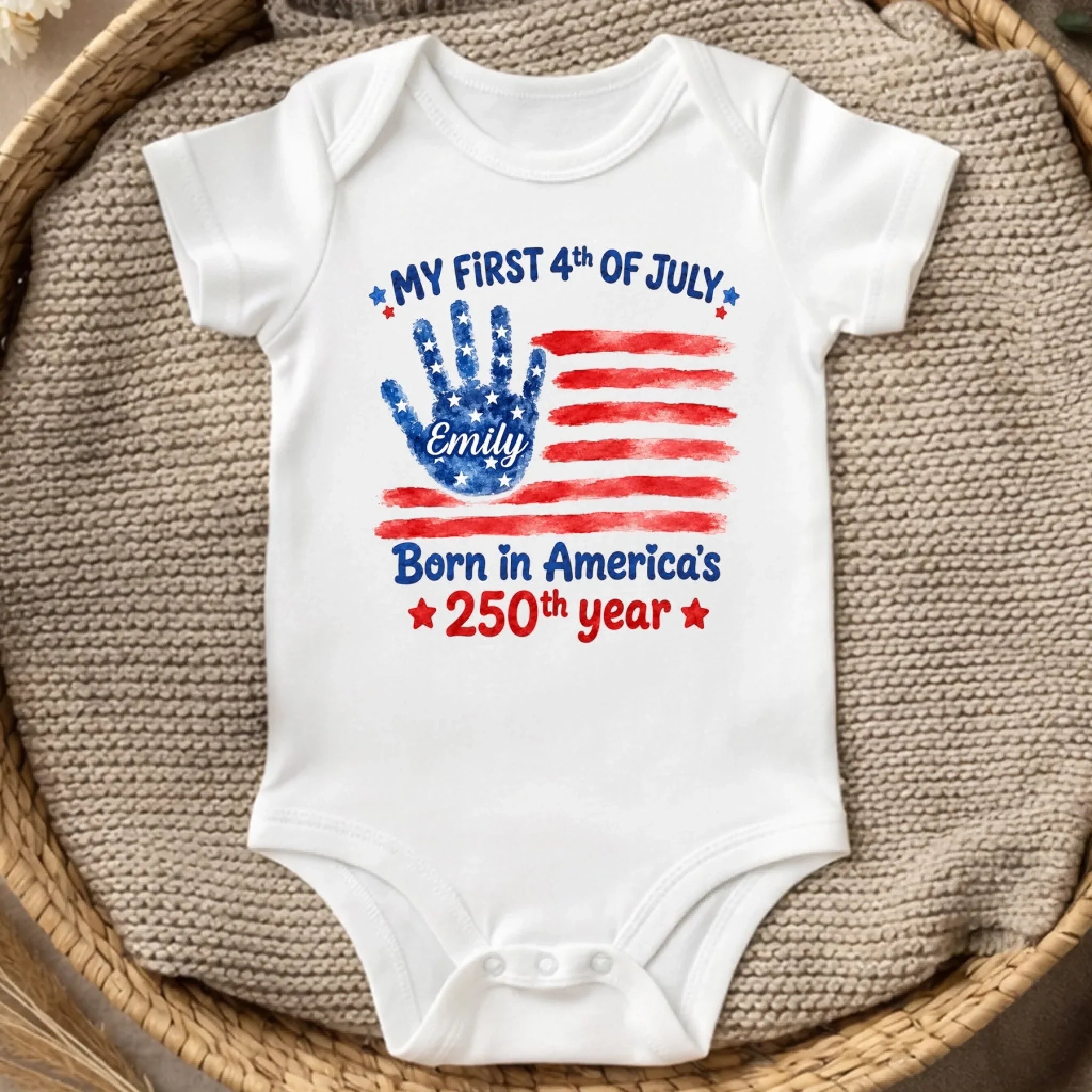 Custom Baby Onesie - Personalized Baby Shower, Gender Reveal, America 250th Anniversary Gifts For New Moms, New Dads, New Parents - My First 4th Of July